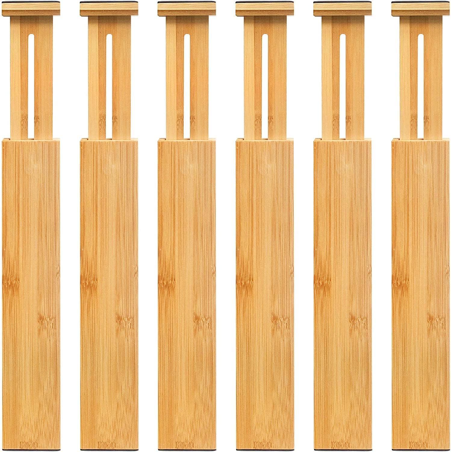 VaeFae 6-Pack Bamboo Drawer Dividers (Fits 15"-18" Drawer Inner Dimensions), Adjustable Expandable Organizer, Multi-Functional for Kitchen, Bedroom, Office & Bathroom