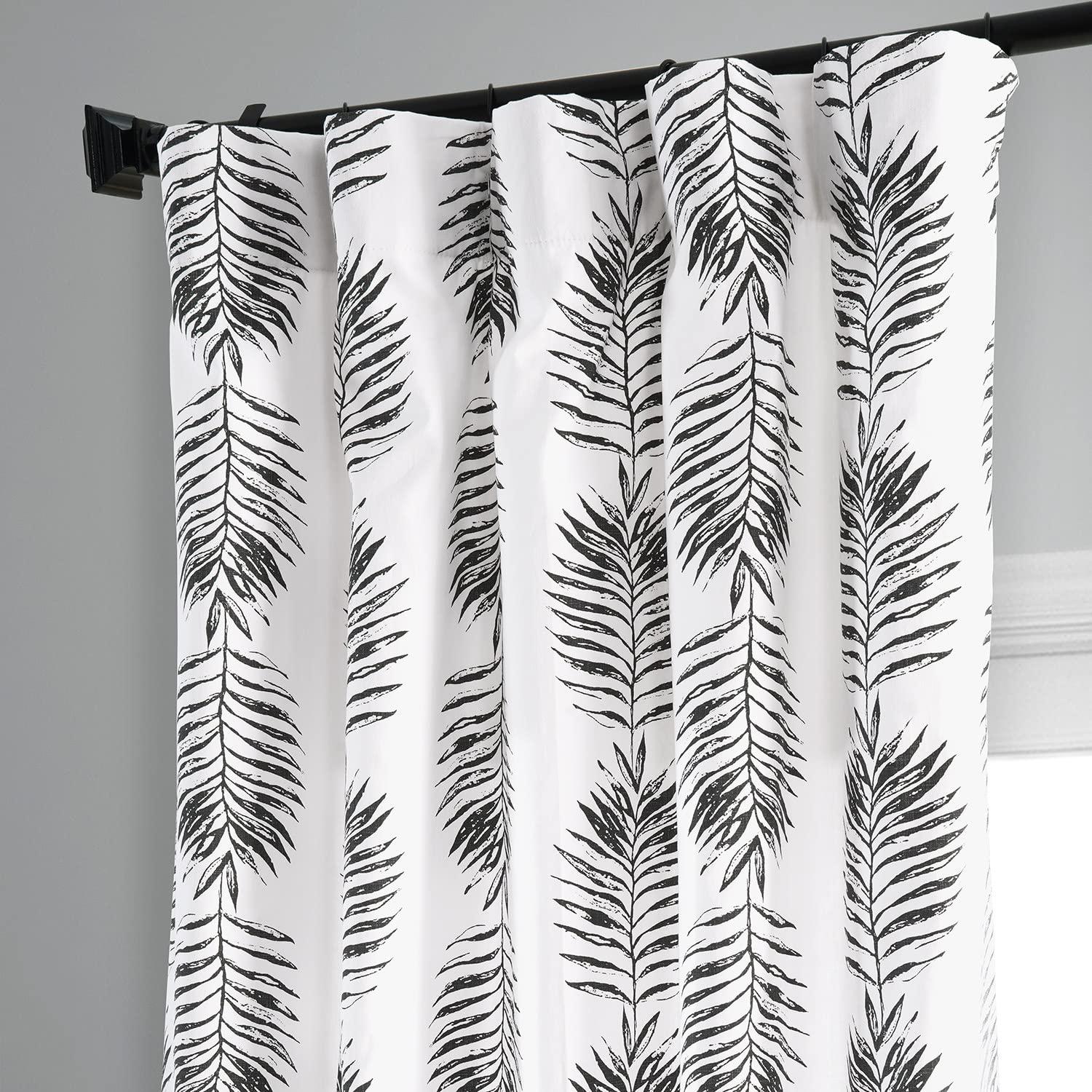 Sago Black Ink Printed Cotton Curtain (1 Panel), Sago Black Ink, 50W X 84L