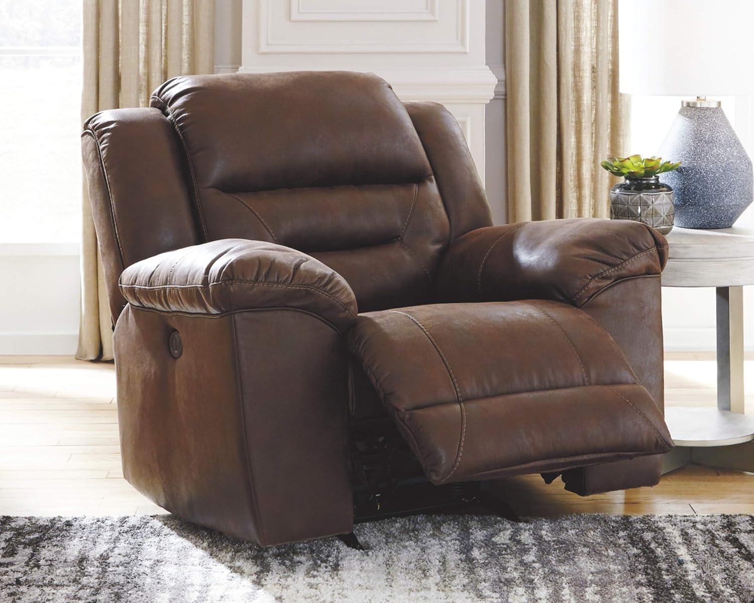 Chocolate Faux Leather Channel Armchair Recliner with Metal Frame