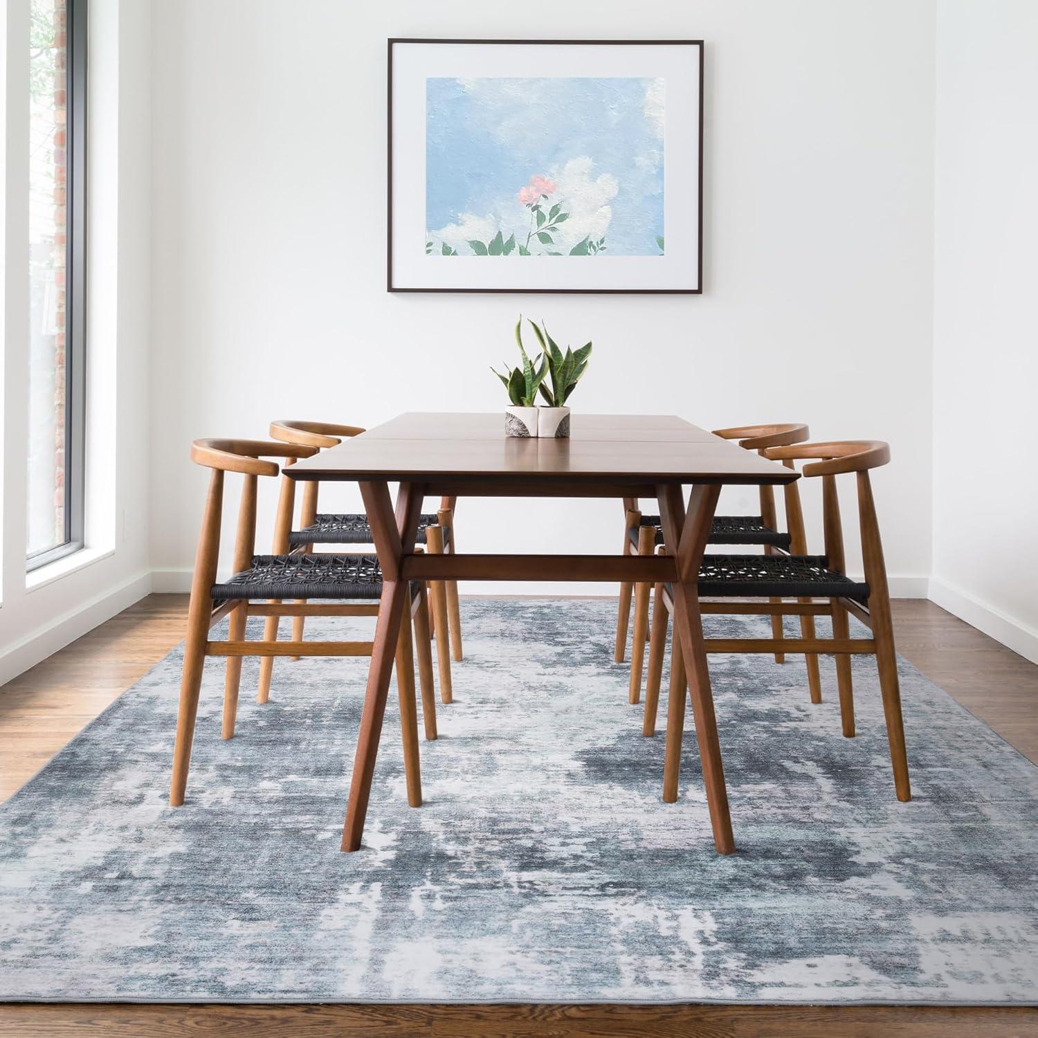 Garvee 5'x7' Modern Blue Abstract Area Rug Machine Washable Contemporary Rug Soft Foldable Thin Accent Rug Anti-Slip Non-Shedding Floor Carpet