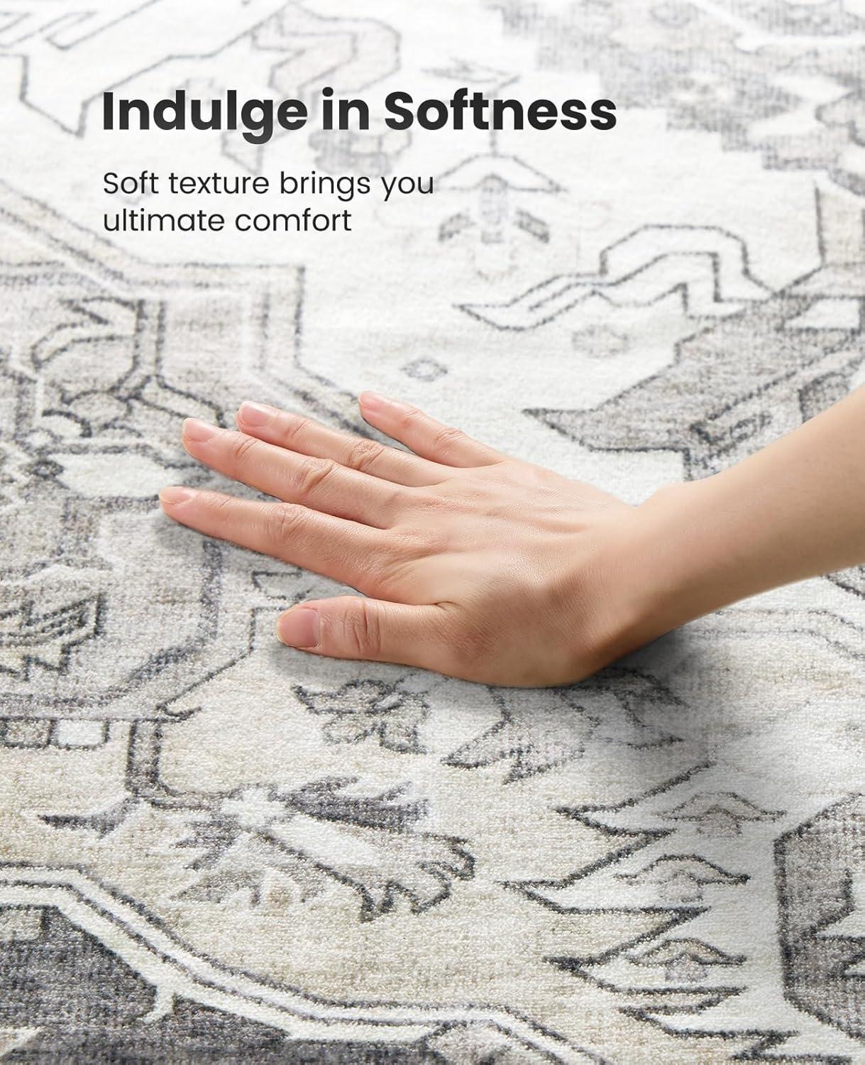 Garvee 9' x 12' Large Rug Vintage Persian Area Rugs Distressed Print Carpet Floral Pattern Rug No-Slip Low Pile Rug Living Room Bedroom Rug, Gray