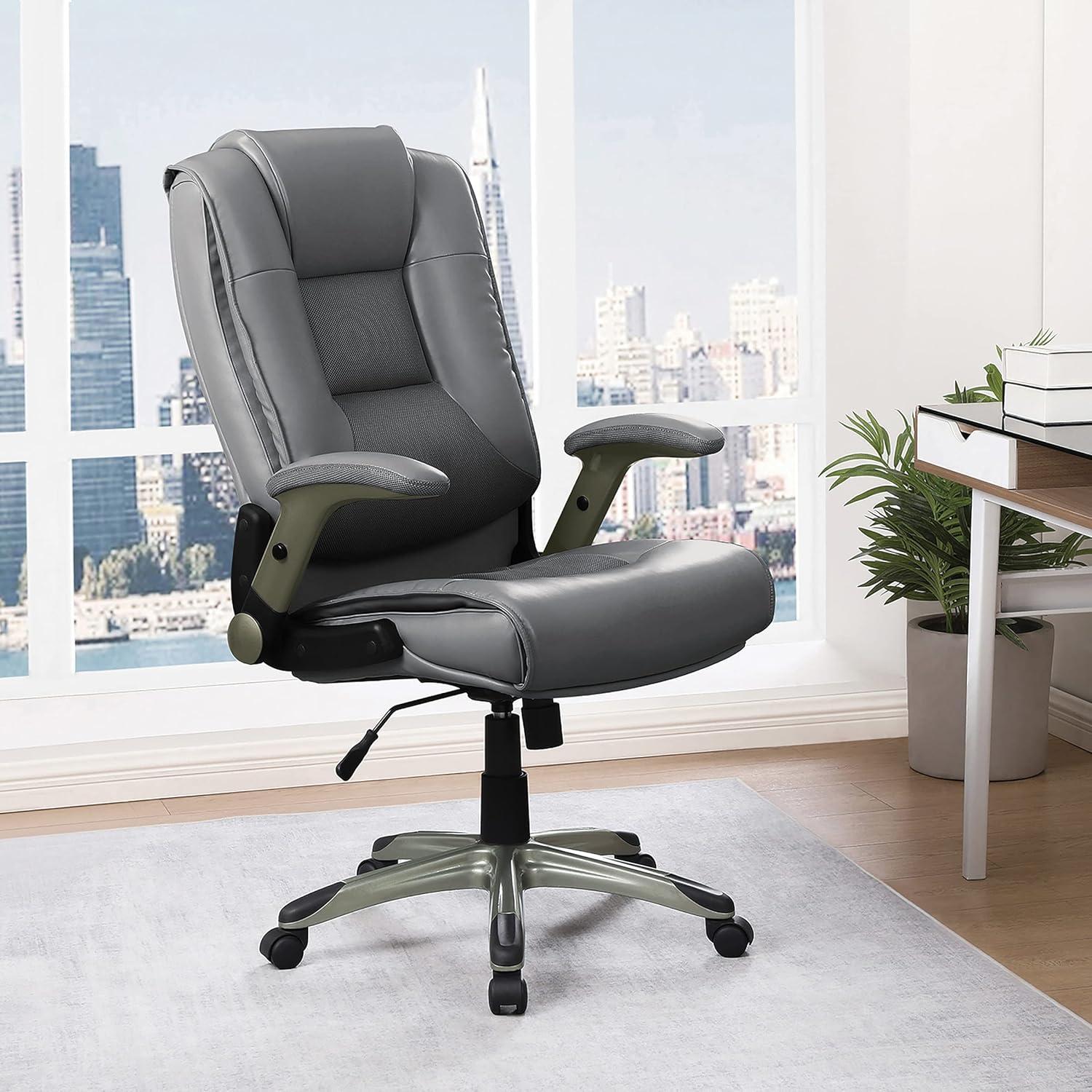 Charcoal Grey Executive Leather Office Chair with Adjustable Arms