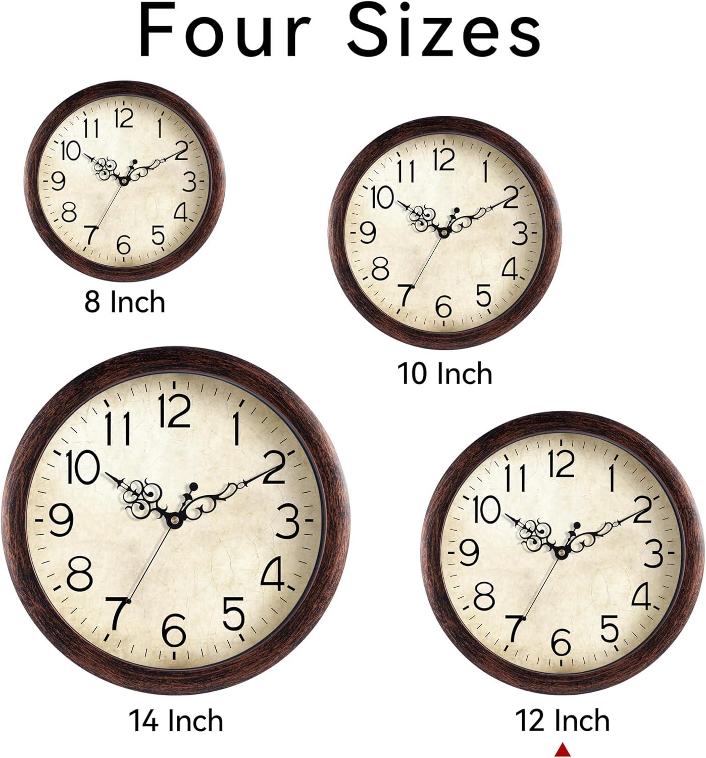 Vintage Brown 12-Inch Silent Non-Ticking Wall Clock