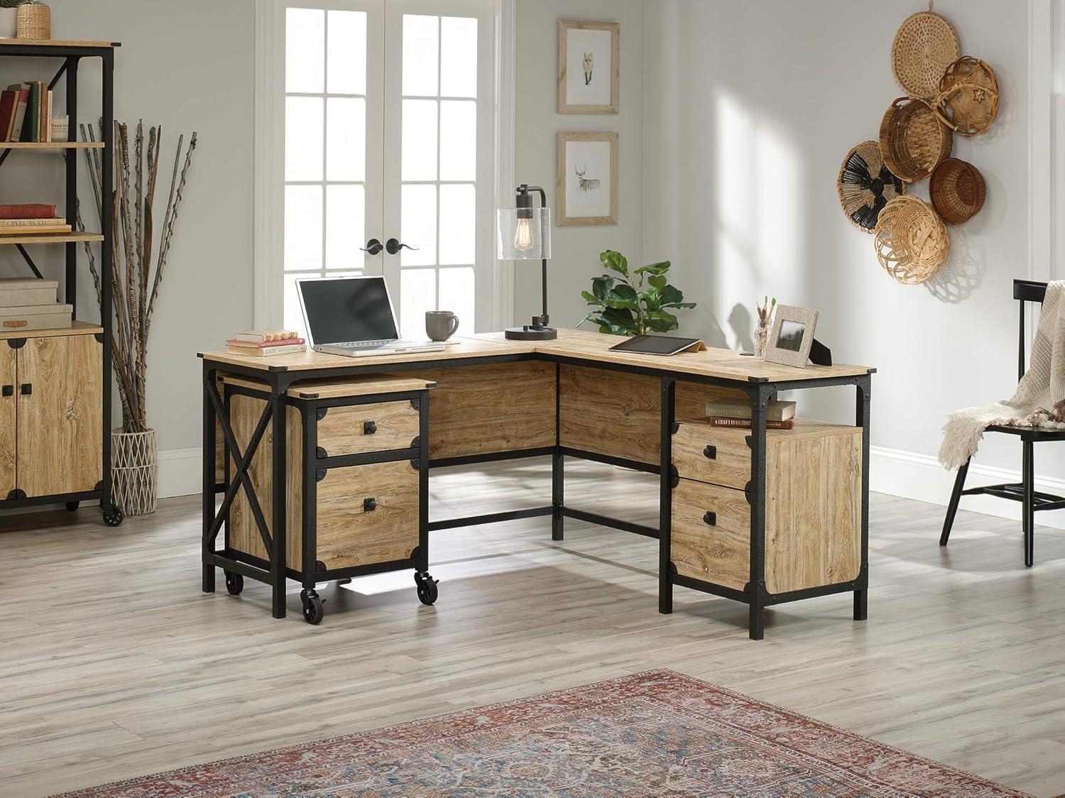 Sauder Steel River L-Shaped Desk, Milled Mesquite Finish