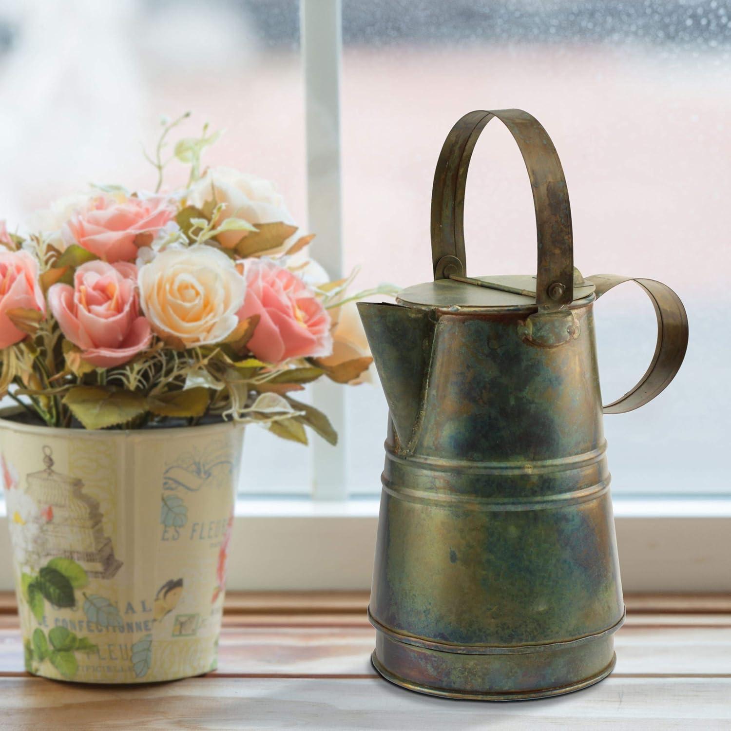 7.5 Inch Rustic Weathered Metal Pitcher with Handles