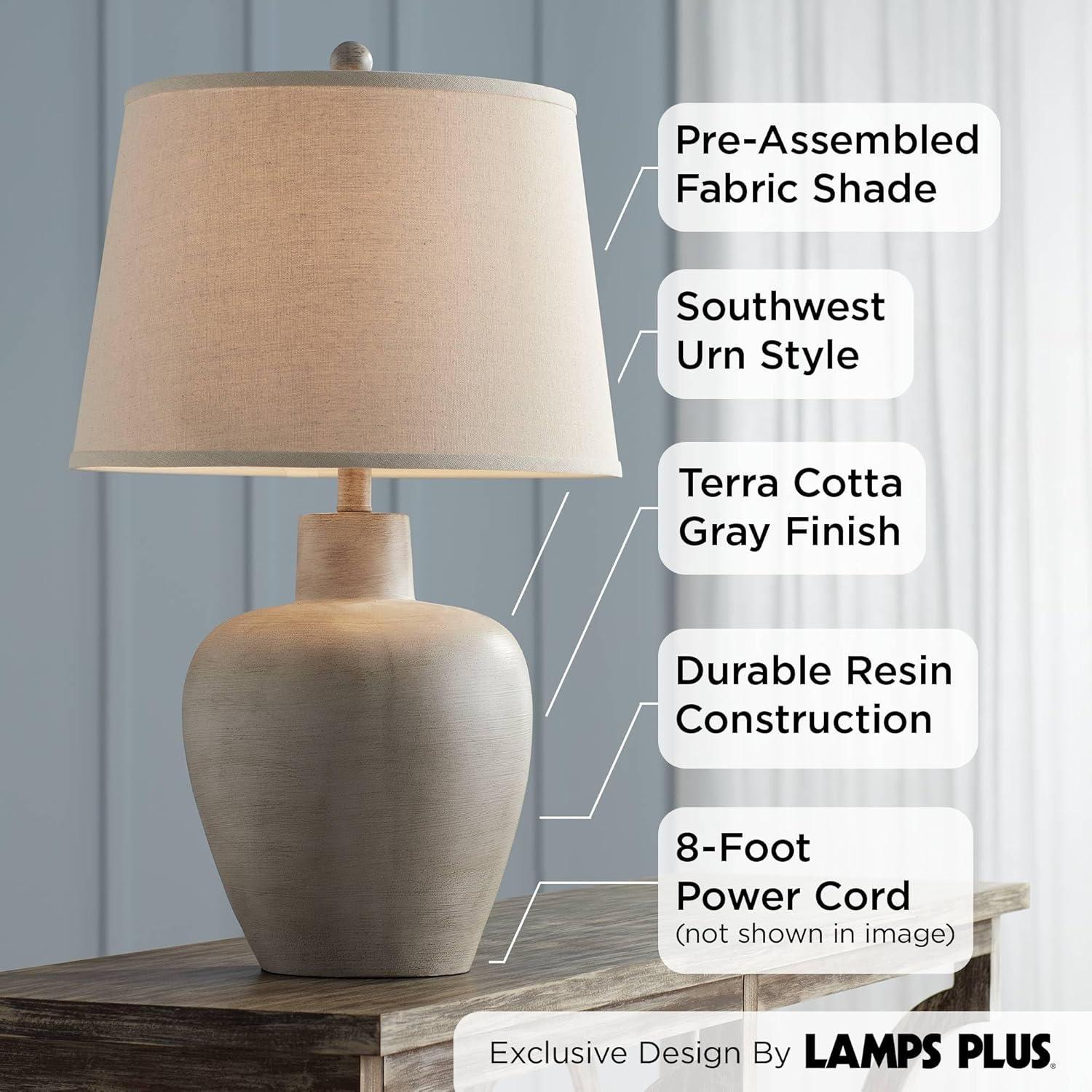 Regency Hill Glenn Rustic Country Cottage Table Lamps 27" Tall Set of 2 Brushed Gray Terra Cotta Beige Fabric Shade for Bedroom Living Room Nightstand
