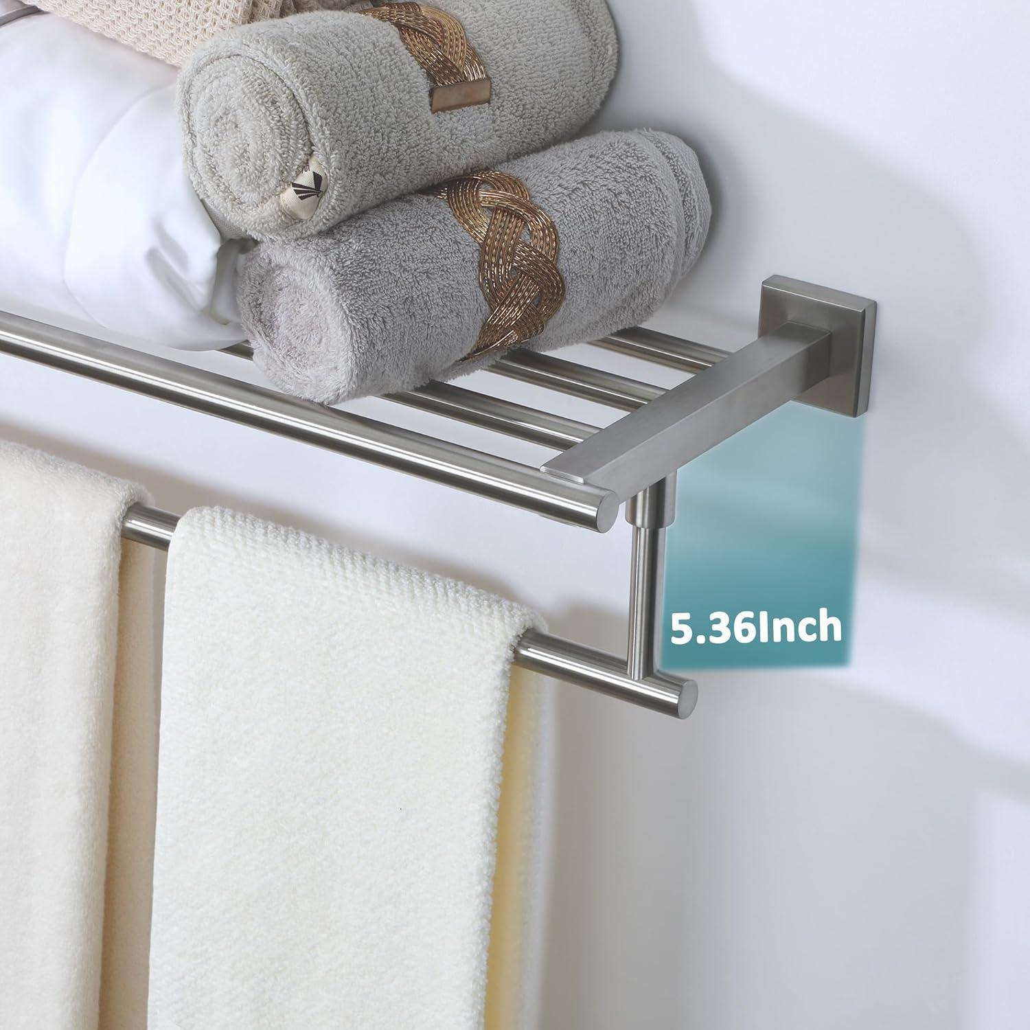 Bathroom Towel Rack，Stainless Steel Towel Shelf with Towel Bar 24-Inch Towel Holder for Bathroom Wall Mounted Towel Storage Organizer for Bathroom & Lavatory（Brushed Silver）