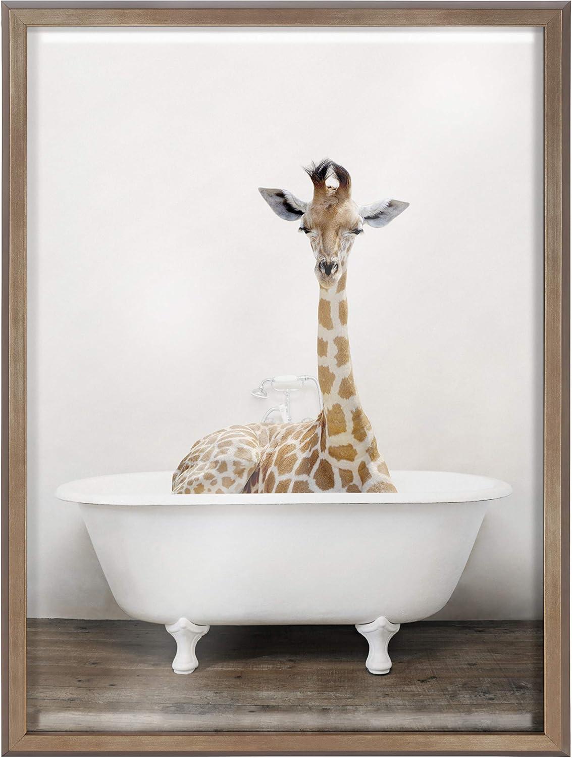 18" x 24" Blake Giraffe 2 in Tub Printed Glass Framed Wall Canvases by Amy Peterson Art Studio - Kate & Laurel All Things Decor