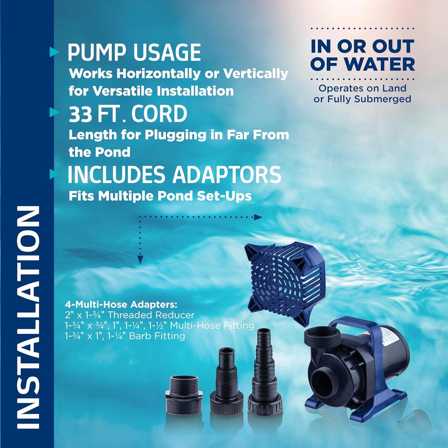 4000GPH Cyclone Pump, Submersible, Energy-Efficient, Ceramic Shaft, Vortex Impeller, Easy Install - Alpine Corporation