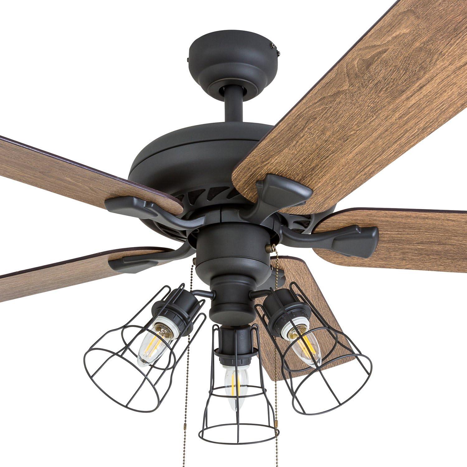 52-Inch Bronze Industrial Ceiling Fan with Light and Reversible Blades
