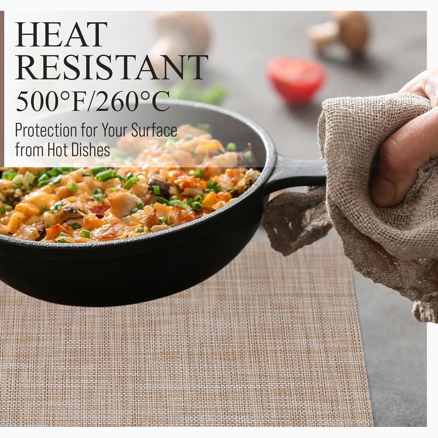 CraftyCrocodile Placemats Set of 4 - Classic Vinyl Dining Table Place Mats 12 x 18 Inch Caramel