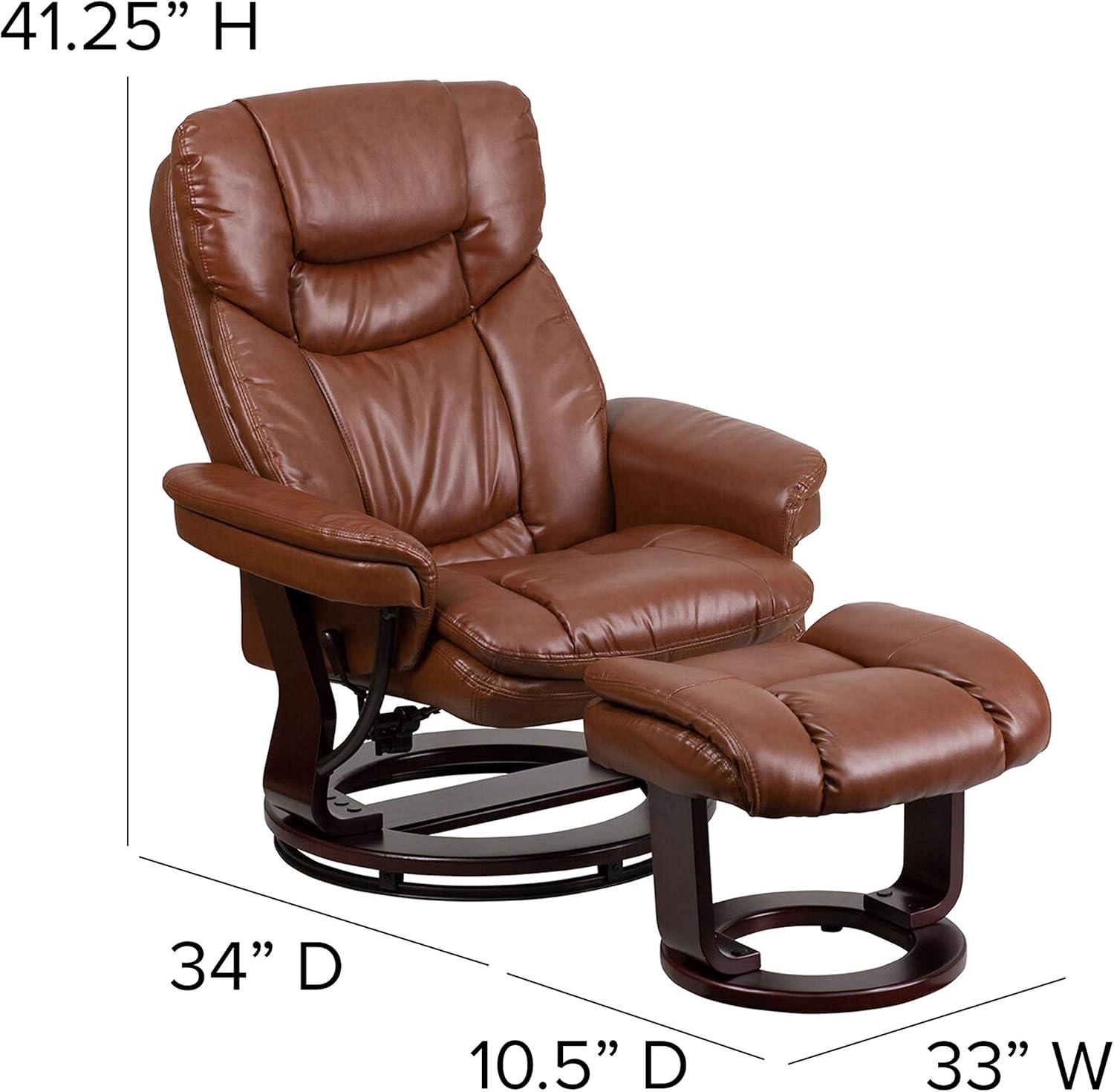 Flash Furniture Contemporary Multi-Position Recliner and Curved Ottoman with Swivel Mahogany Wood Base