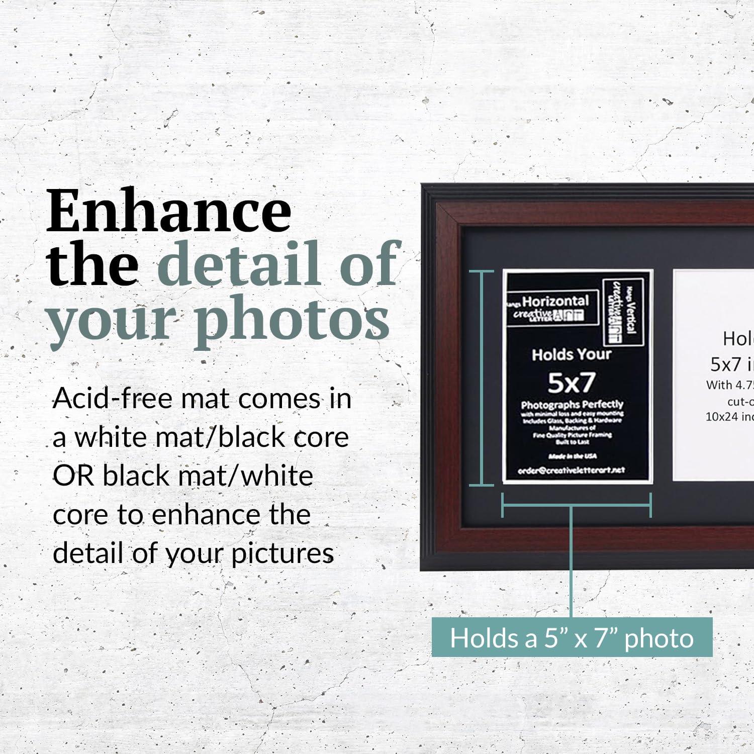 CreativePF 3 Opening Mahogany Picture Frame with Glass to Hold 5 by 7 inch Photographs Including 10x20-inch Black Mat Collage