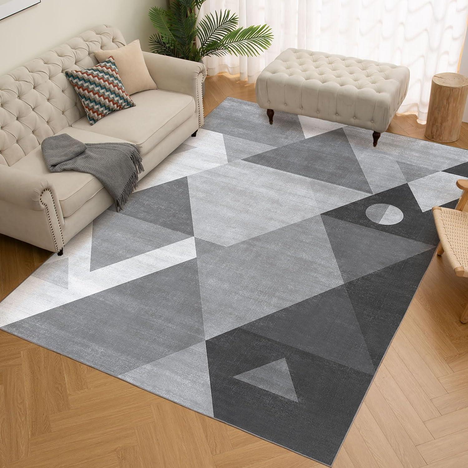 Modern Geometric Area Rug Machine Washable Rugs for Living Room Bedroom