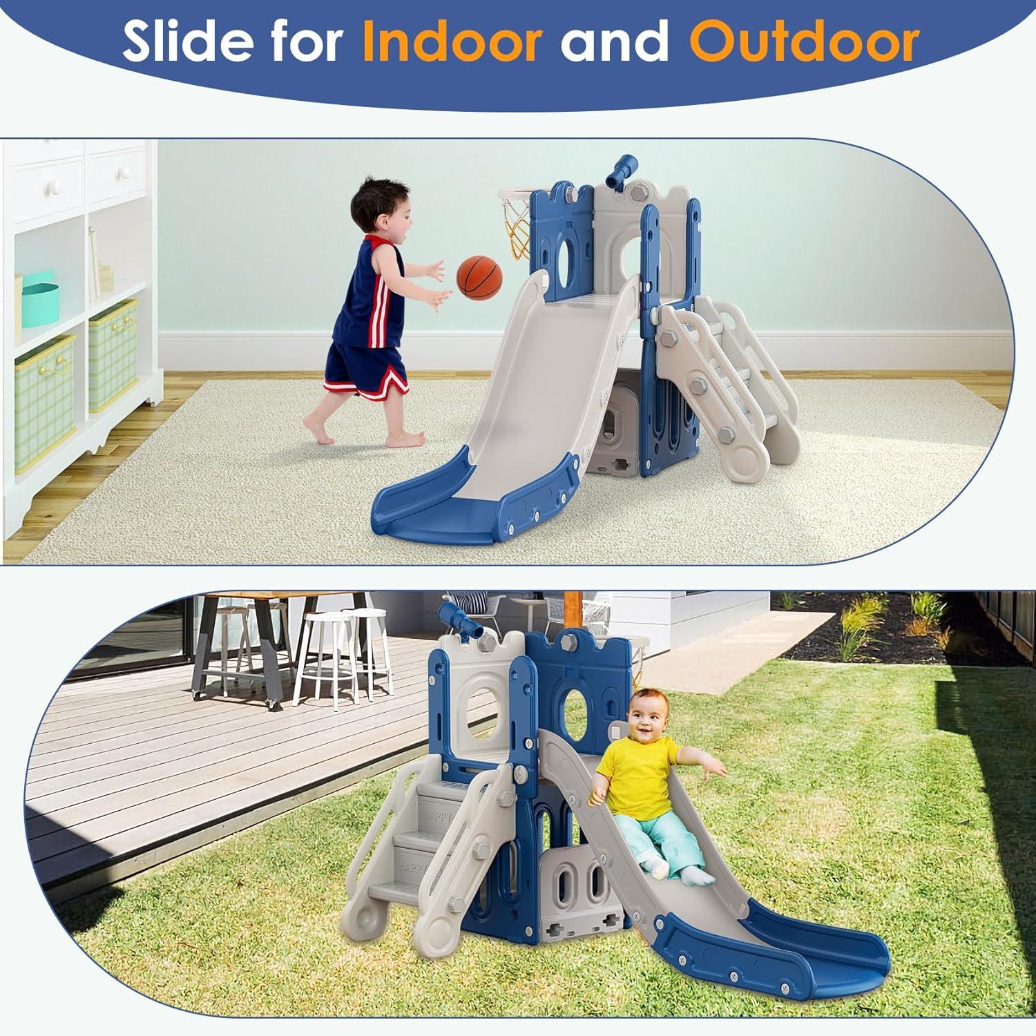 5 in 1 Toddler slide, Kids Slide with Climber Outdoor Indoor Slide Cute Duck Theme Playset