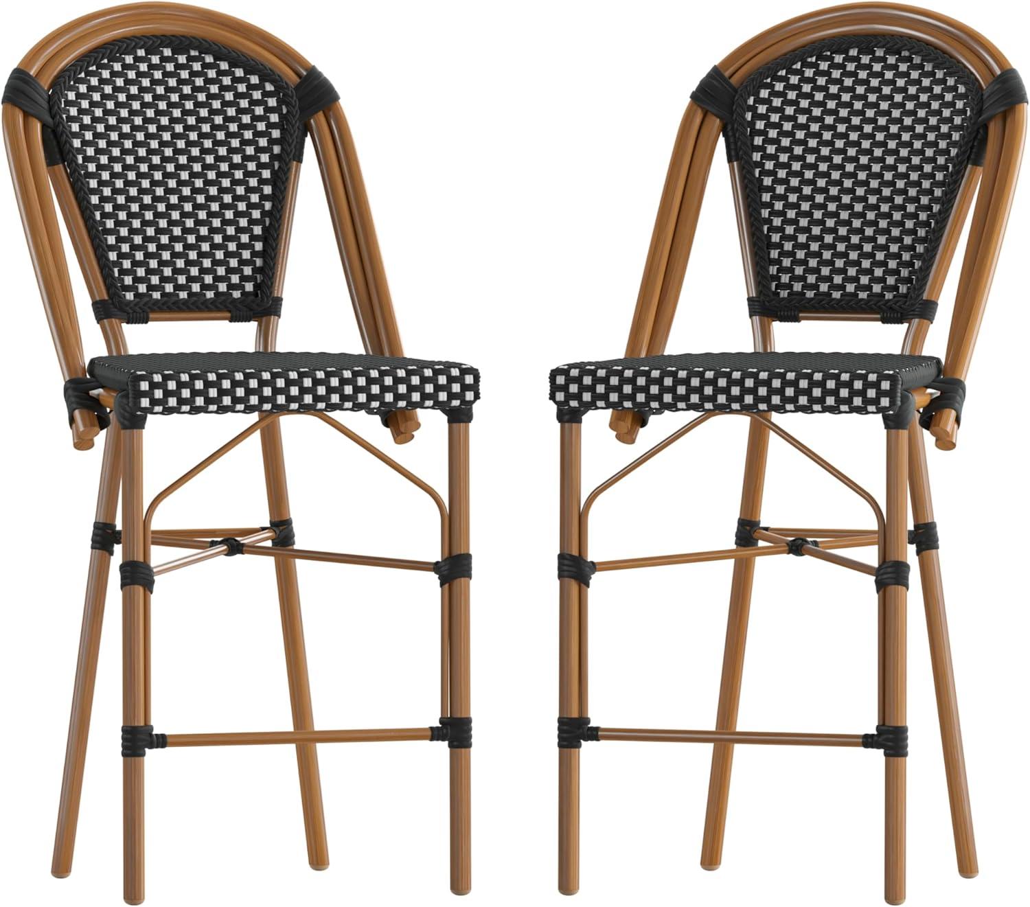 Emma and Oliver Set of Two 26" High Stacking French Bistro Counter Stools with PE Seat and Back and Metal Frames for Indoor/Outdoor Use