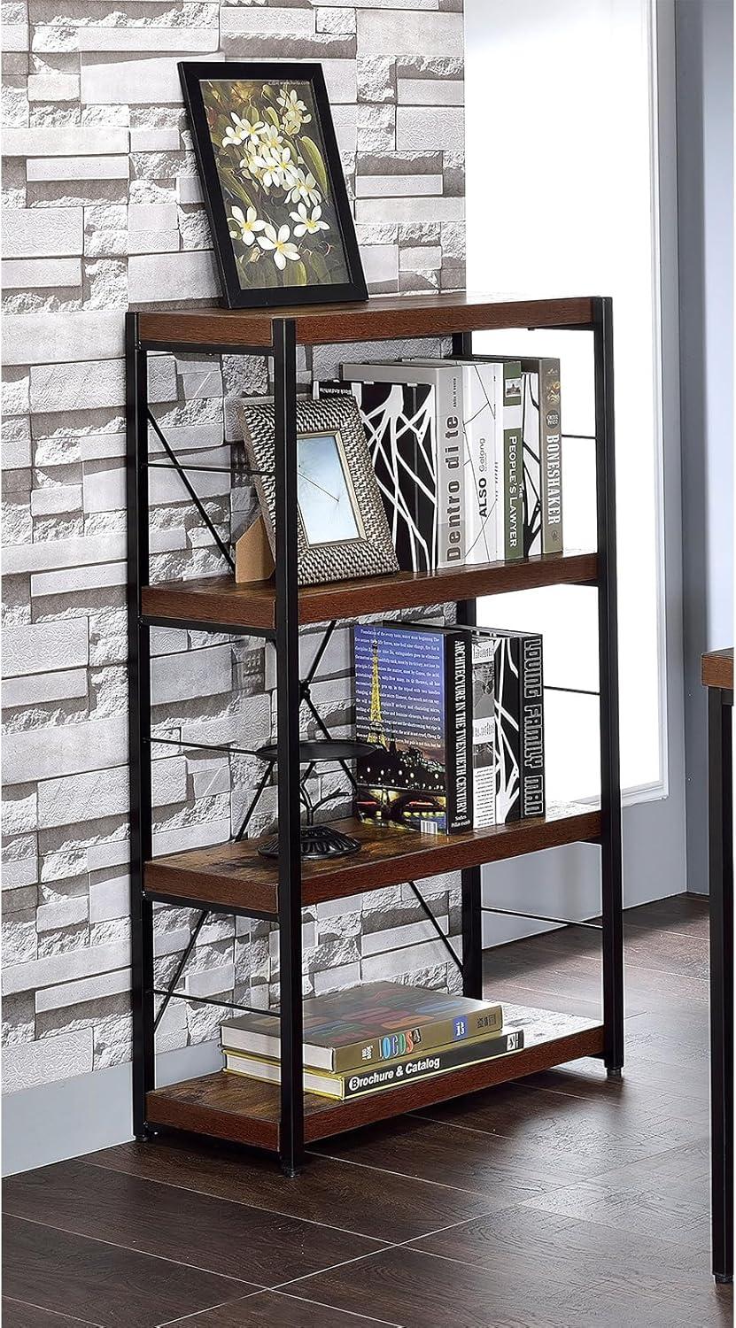 Weathered Oak and Black Metal 3-Tier Industrial Bookshelf