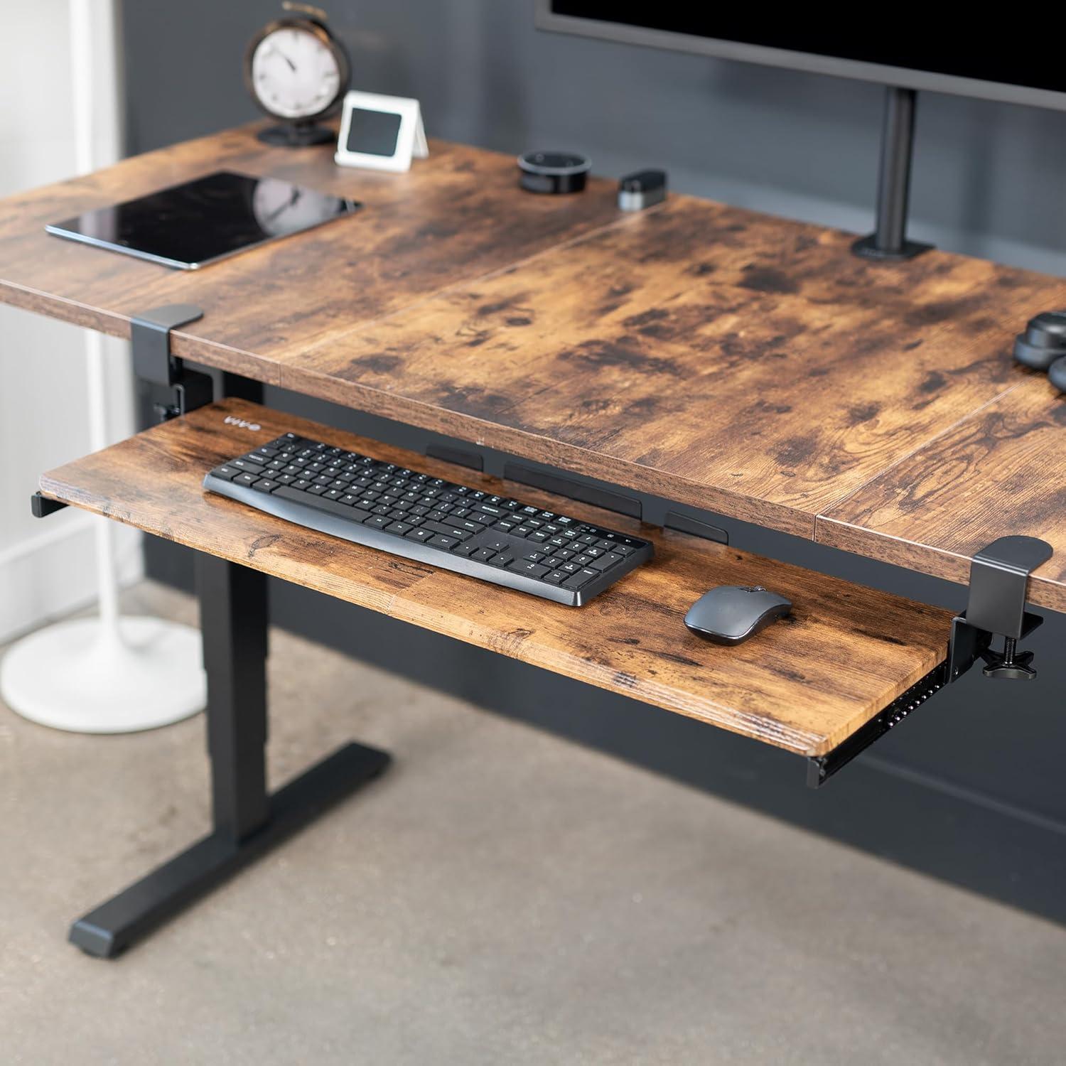 VIVO Vintage Brown Extra Long Clamp-on Computer Keyboard Mouse Under Desk Tray