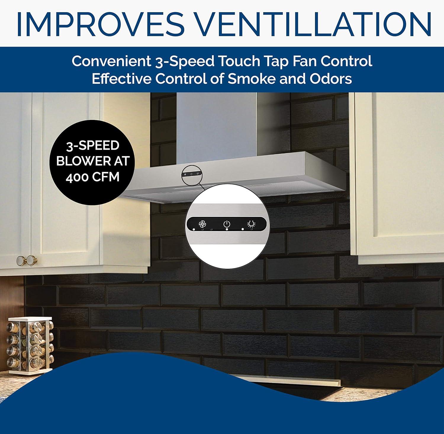 Broan-NuTone 24-inch Wall-Mount Chimney-Style Convertible Range Hood with 3-Speed Exhaust Fan and Light, 460 Max Blower CFM, Stainless Steel