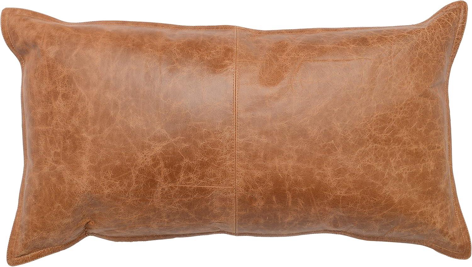 Chestnut Brown Genuine Leather Lumbar Pillow 14x26