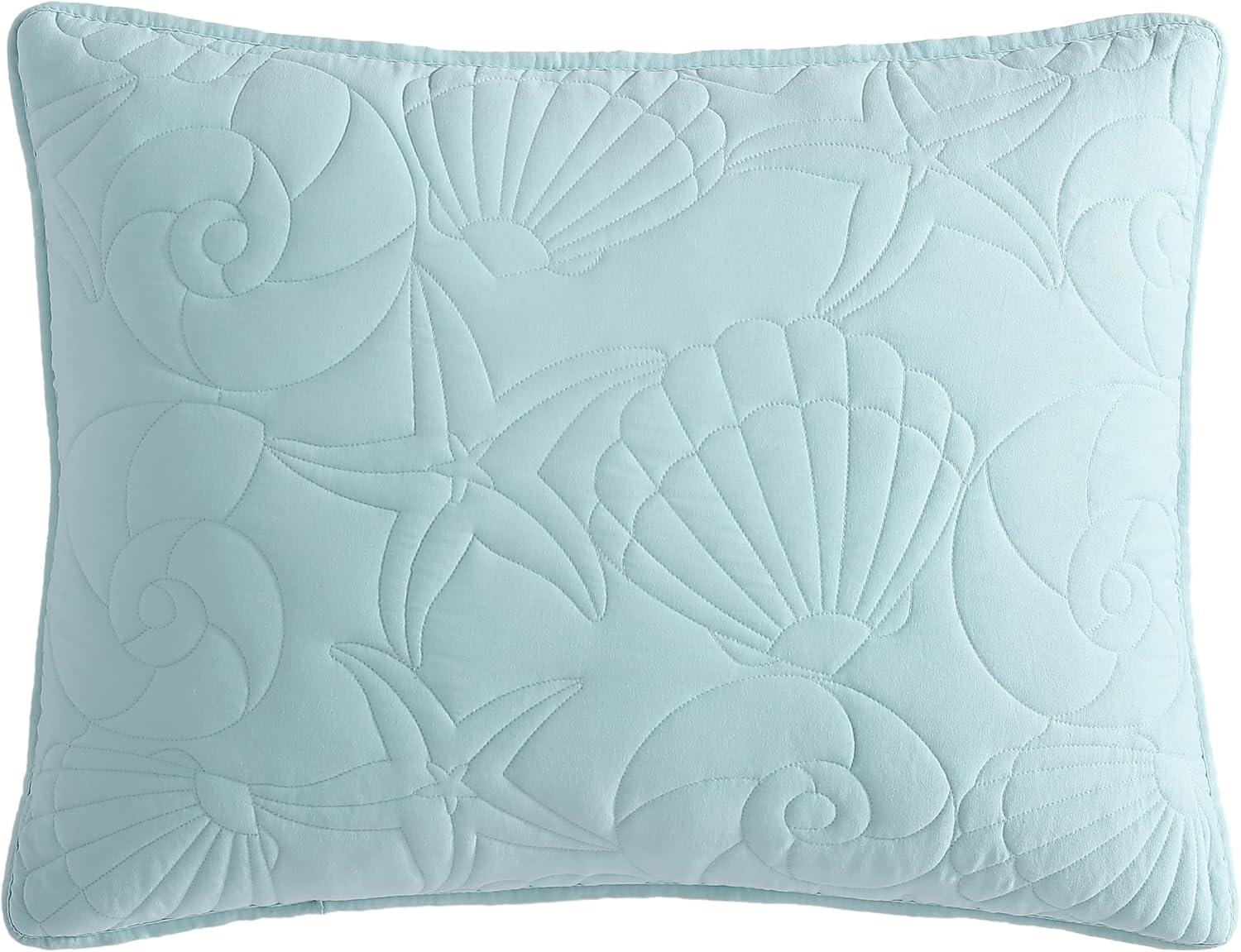 Aqua Microfiber Full Quilt Set with Seashell Design