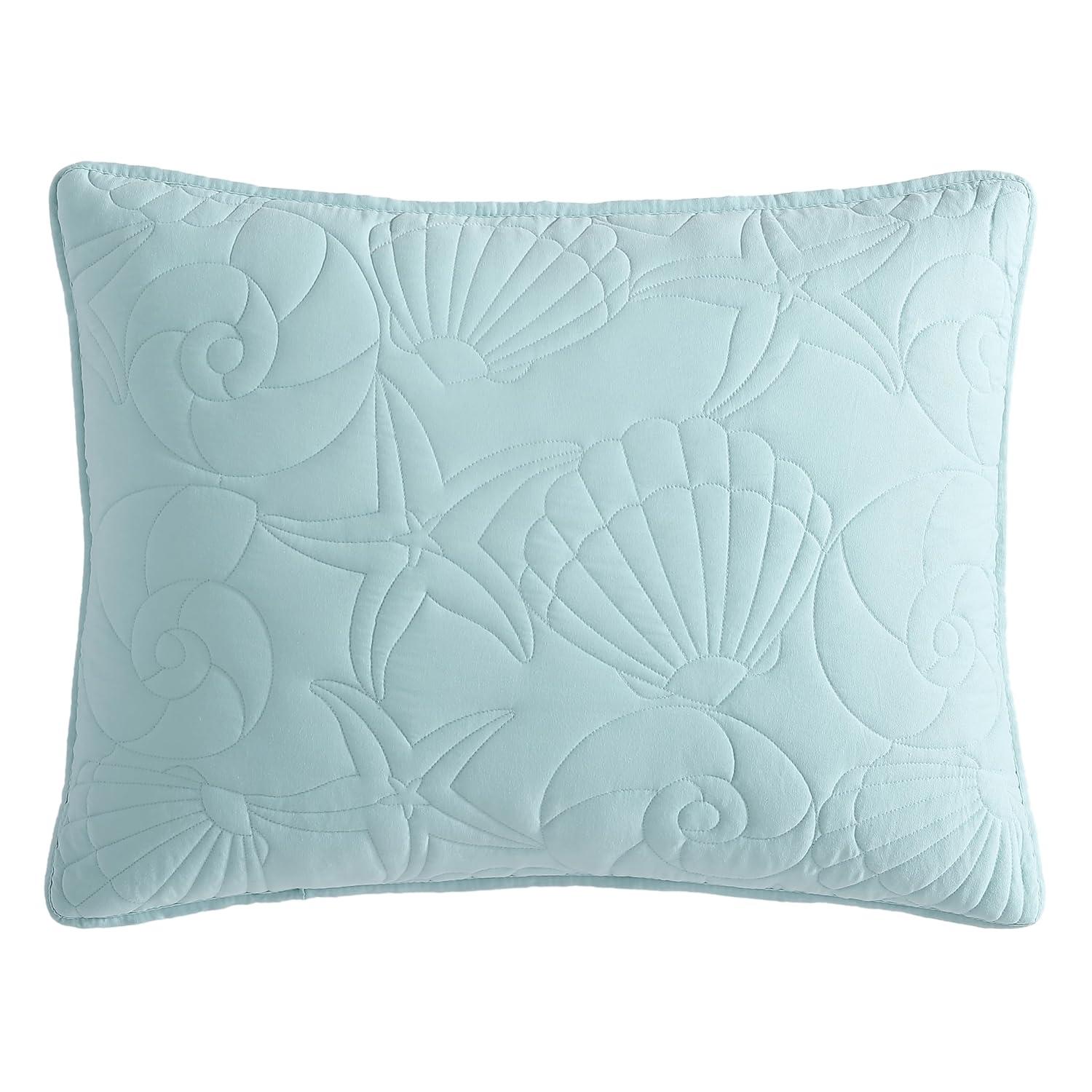 Aqua Microfiber Full Quilt Set with Seashell Design