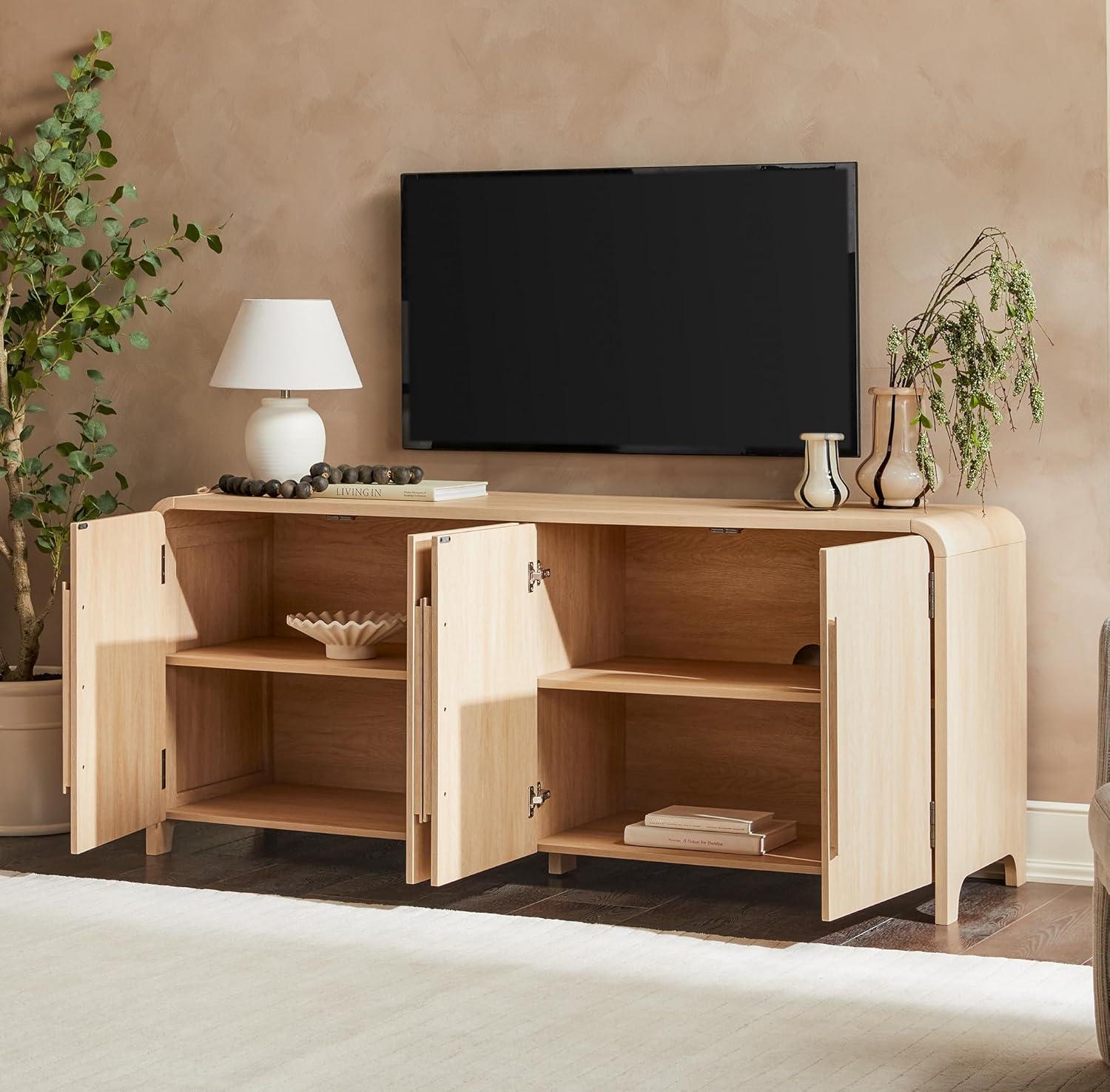 Modern Curved 70" Buffet Sideboard and TV Stand for up to 80" TV Coastal Oak