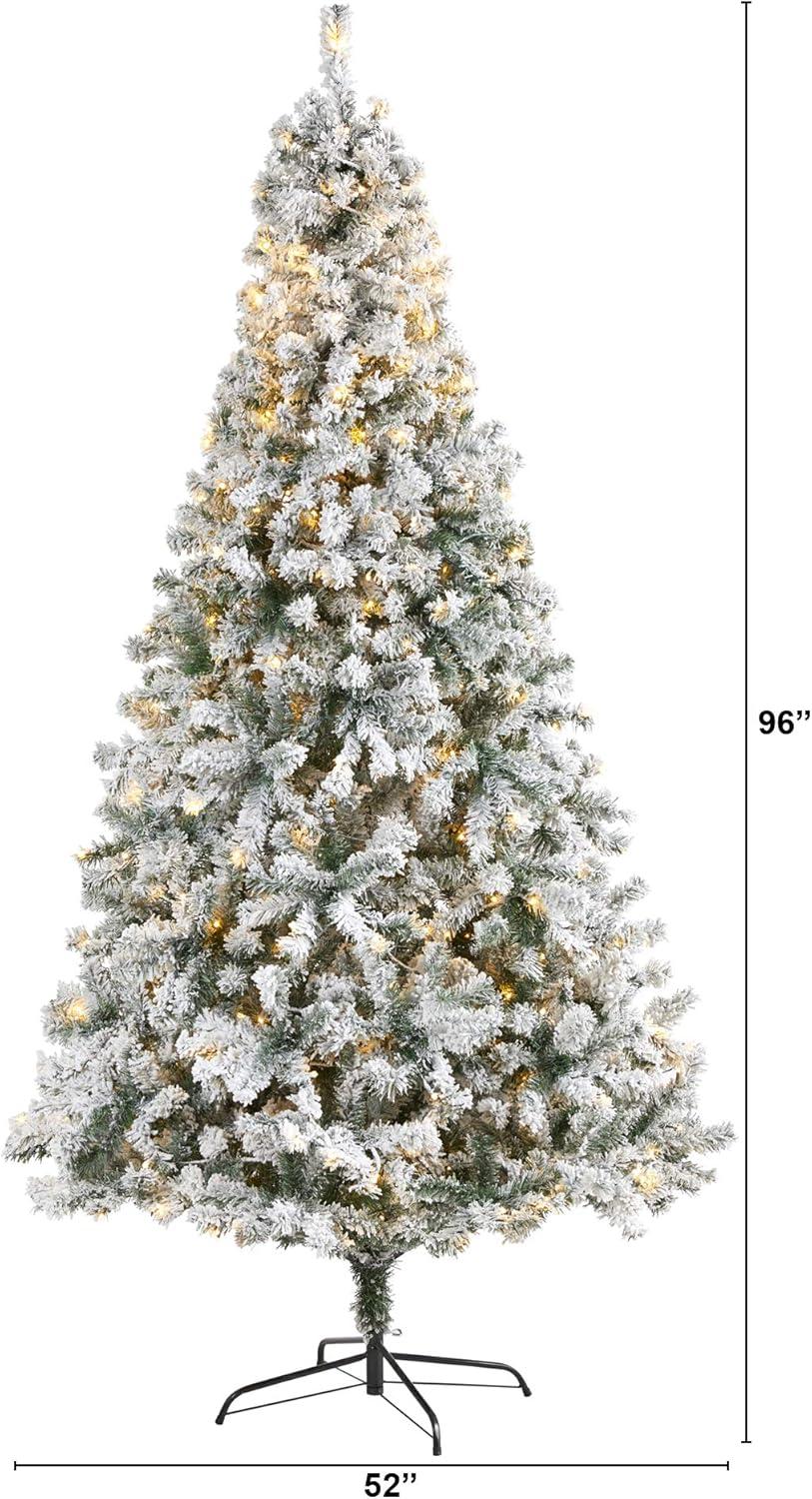 8ft Nearly Natural Pre-Lit LED Flocked Full Rock Springs Spruce Artificial Christmas Tree Clear Lights