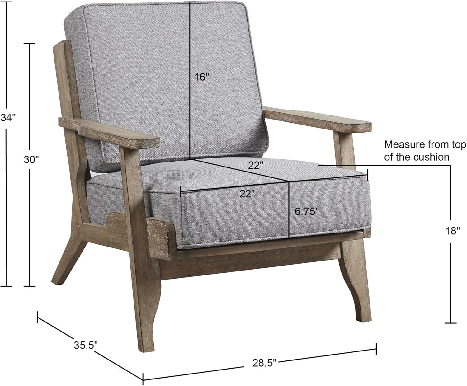 Malibu Accent Chair Gray: Upholstered Farmhouse-Inspired, Rubberwood Frame, 300lbs Capacity