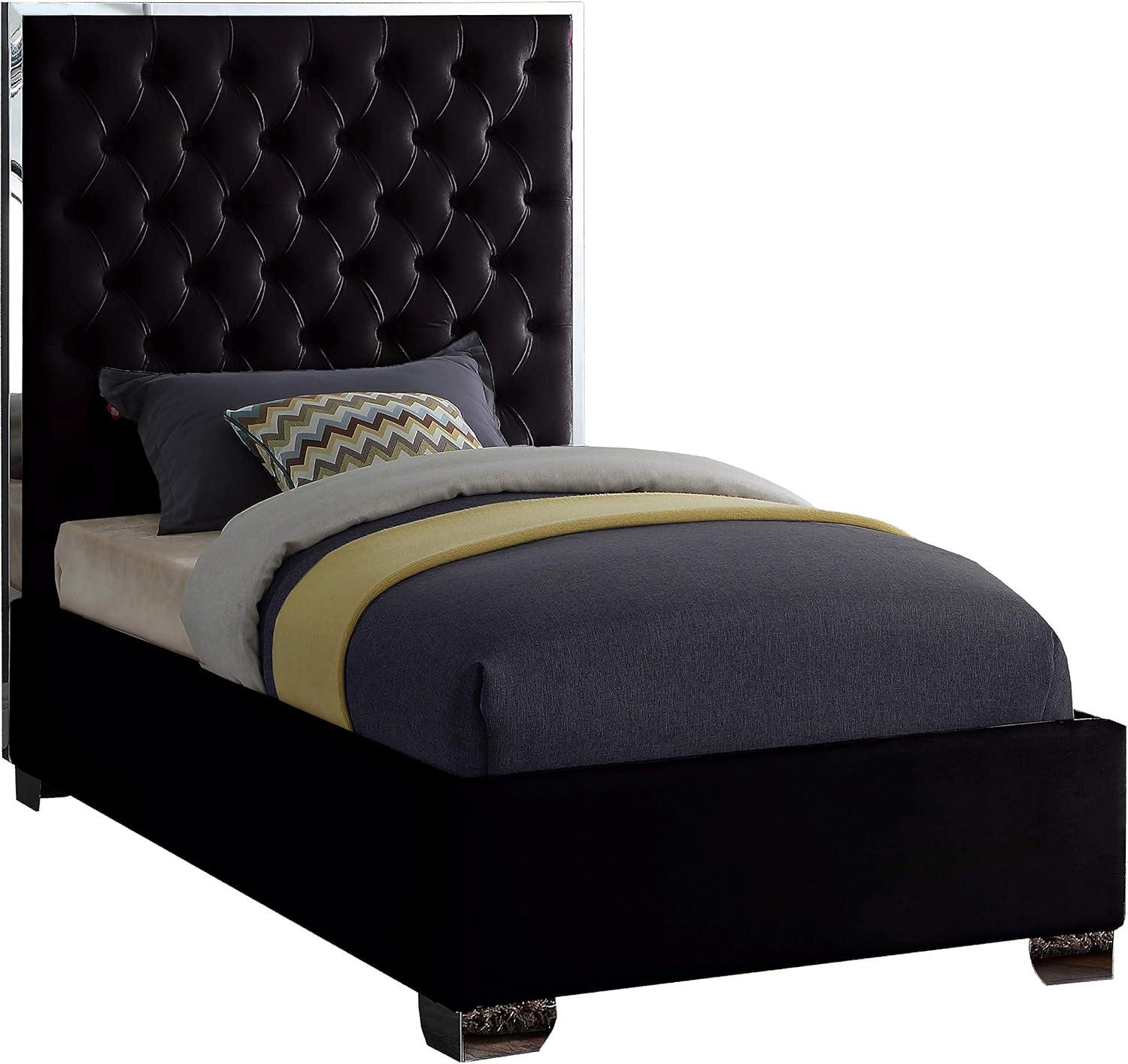 Meridian Furniture Lexi Solid Wood and Velvet Twin Bed in Black