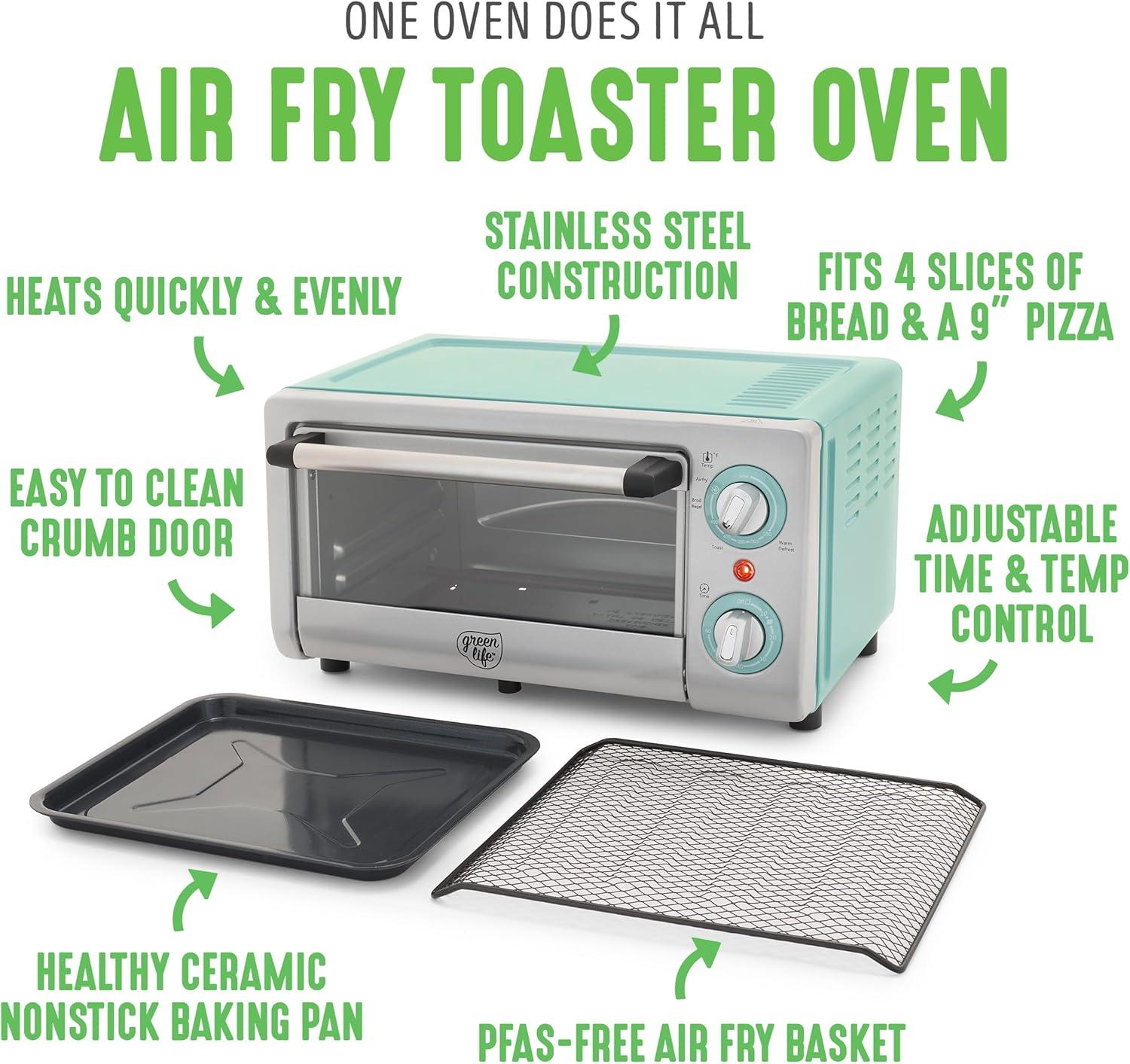 Turquoise 4-Slice Air Fryer Toaster Oven with Broiler