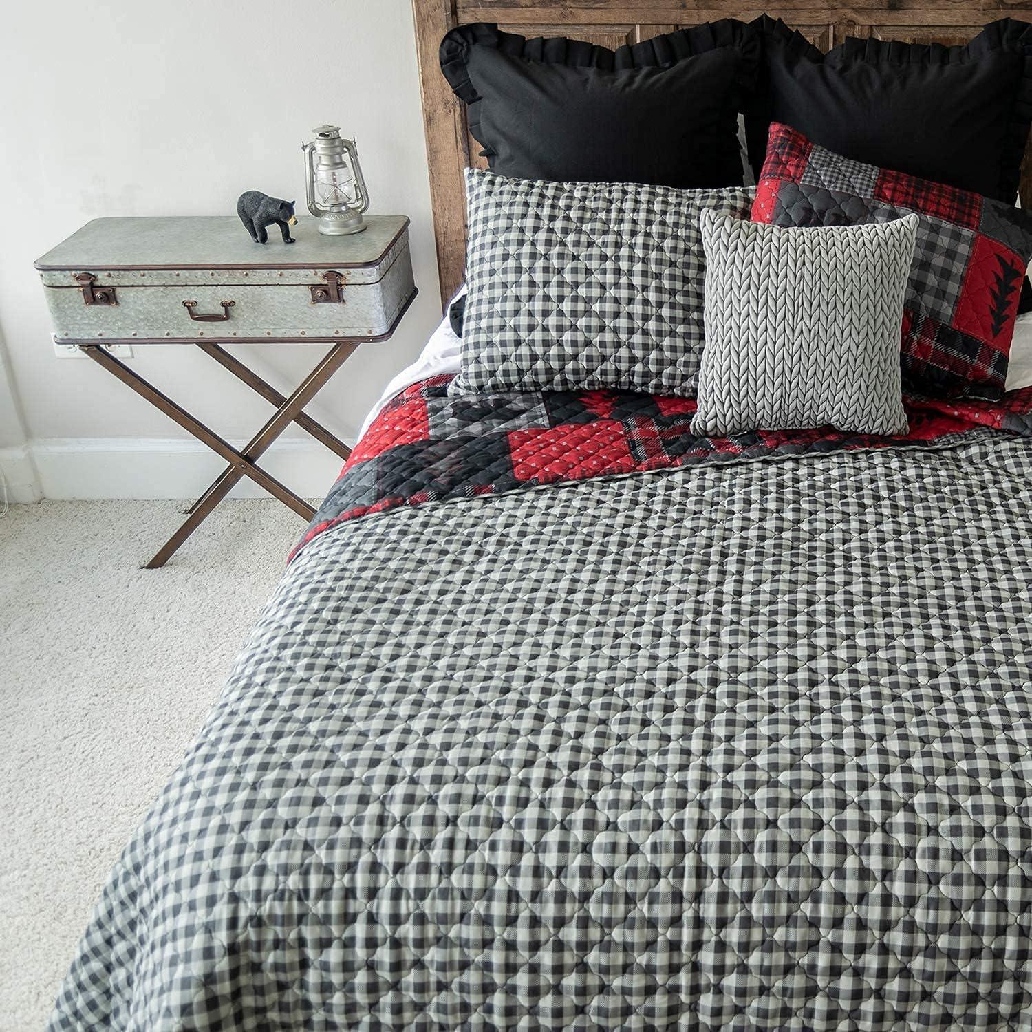 Red and Gray Reversible Twin Microfiber Quilt Set