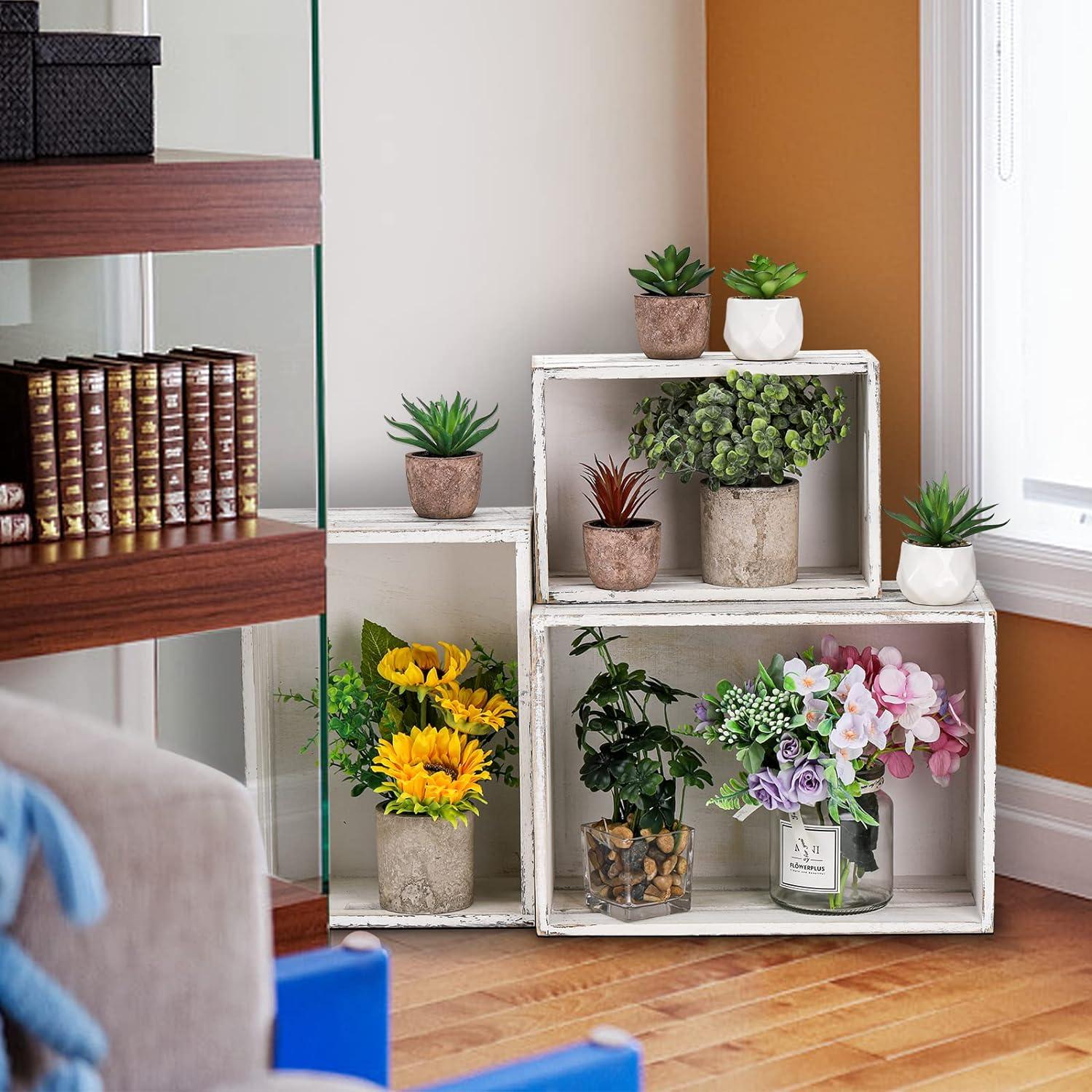 Rustic White Wooden Stackable Storage Crates Set of 3