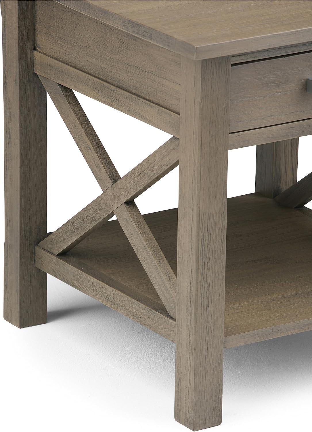 Farmhouse Gray Contemporary Square End Table with Storage