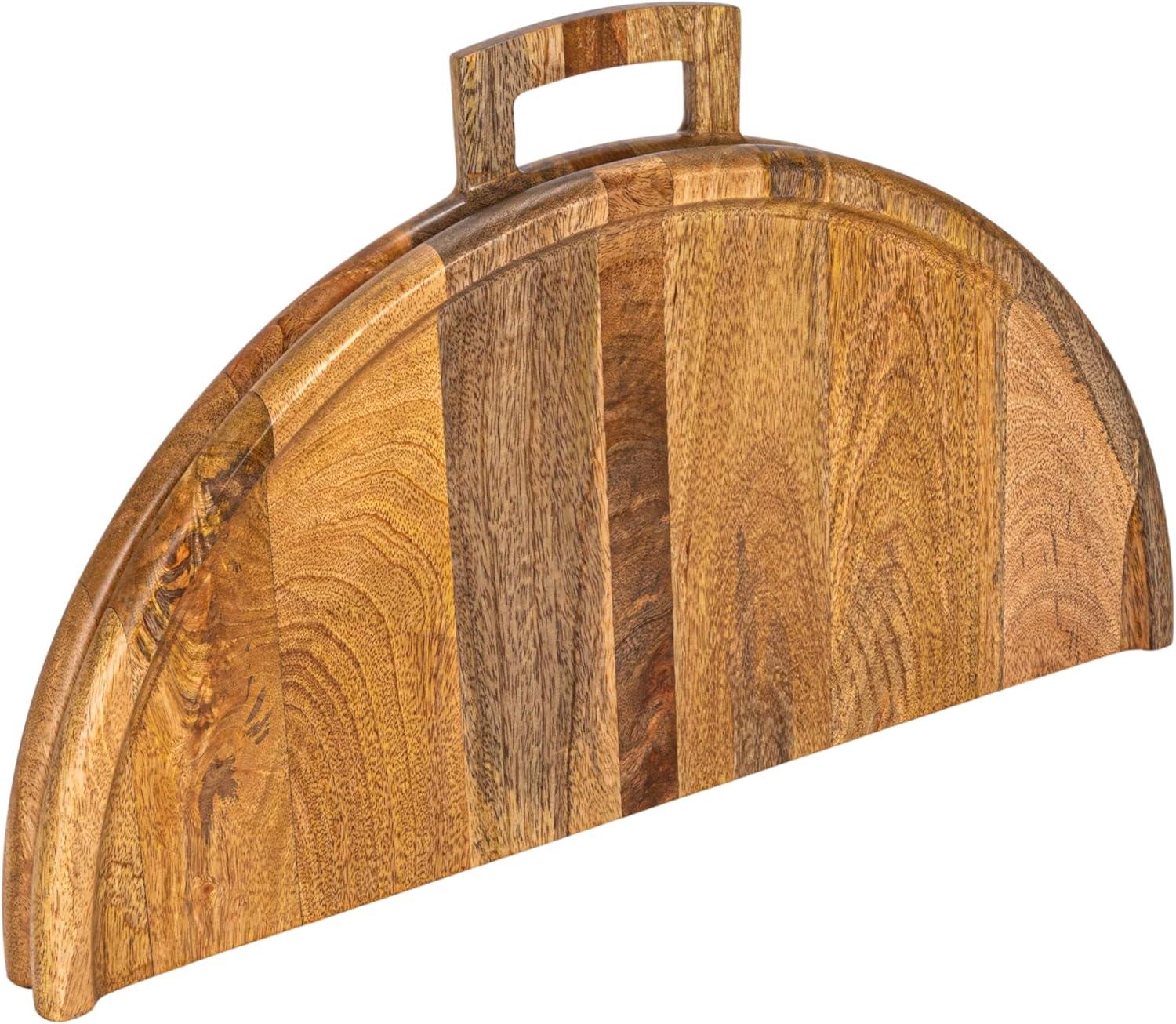 Natural Mango Wood and Gold Stainless Steel Folding Cheese Board