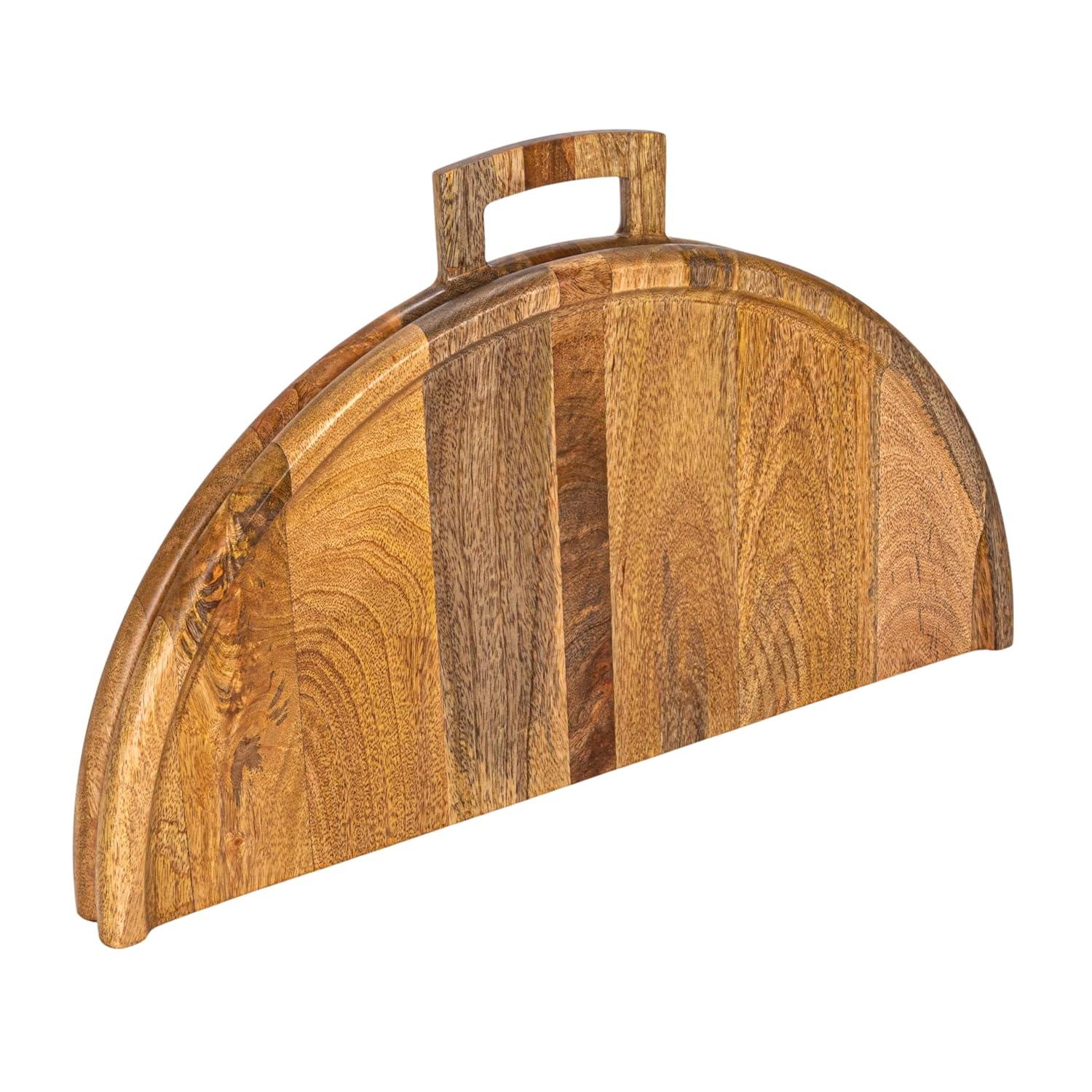 Natural Mango Wood and Gold Stainless Steel Folding Cheese Board