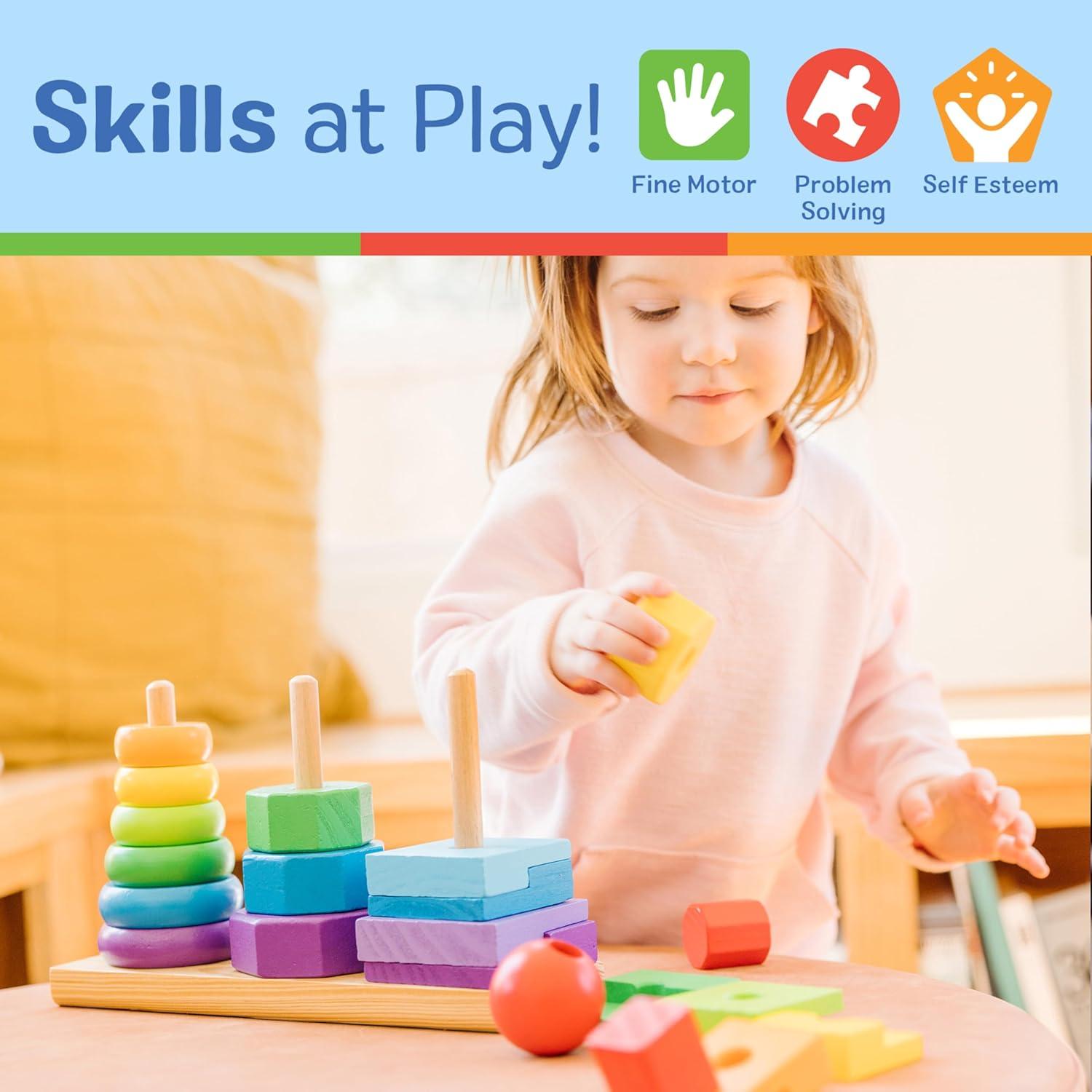 Melissa & Doug Geometric Stacker - Wooden Educational Toy
