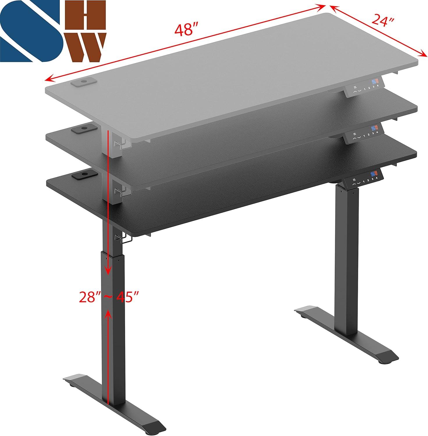 SHW 48 Inch Memory Preset Electric Height Adjustable Standing Desk, Black