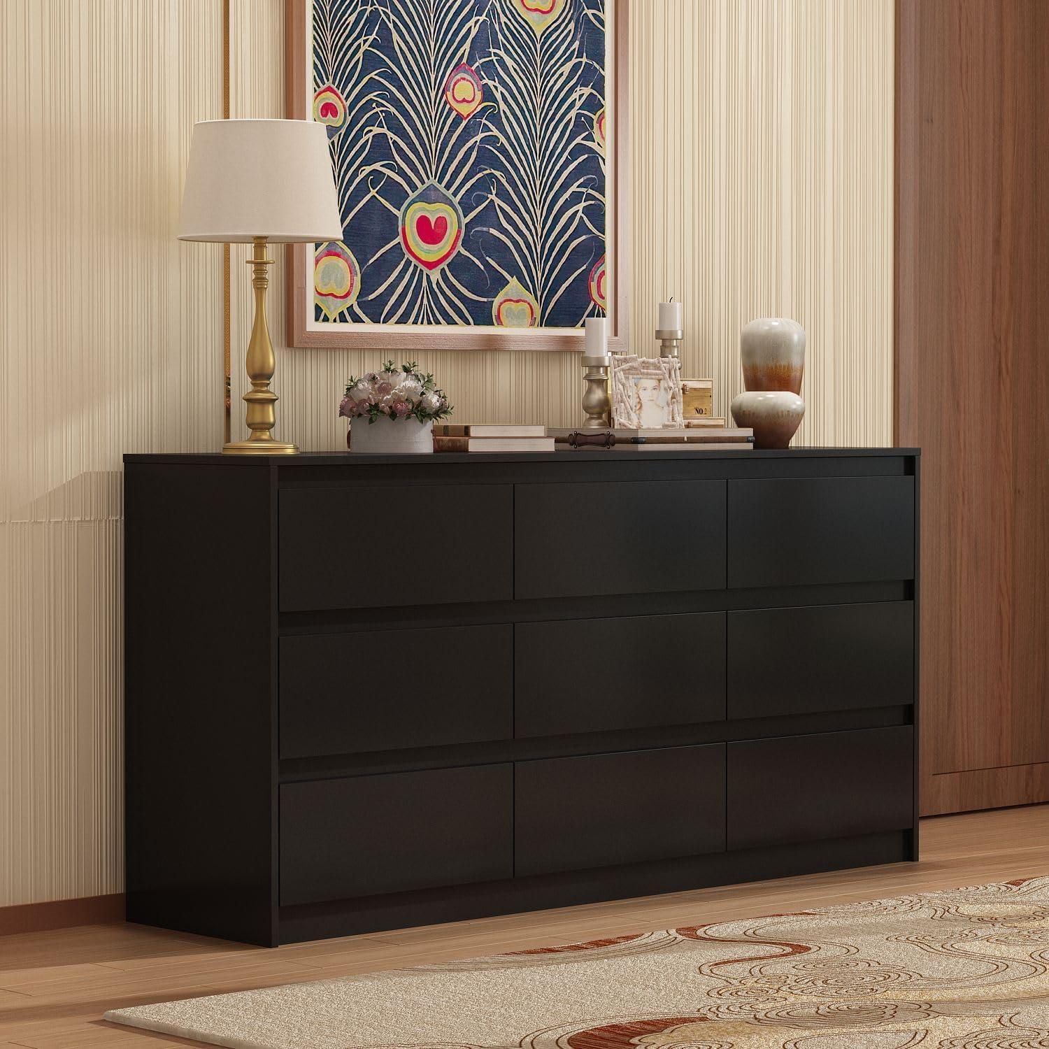 FAMAPY Chest of Drawers Dresser No Handles, 6 Drawer Dresser with Wide Storage, Modern Contemporary 6-Drawer Chest, for Bedroom Black (59”W x 15.7”D x 32.3”H)