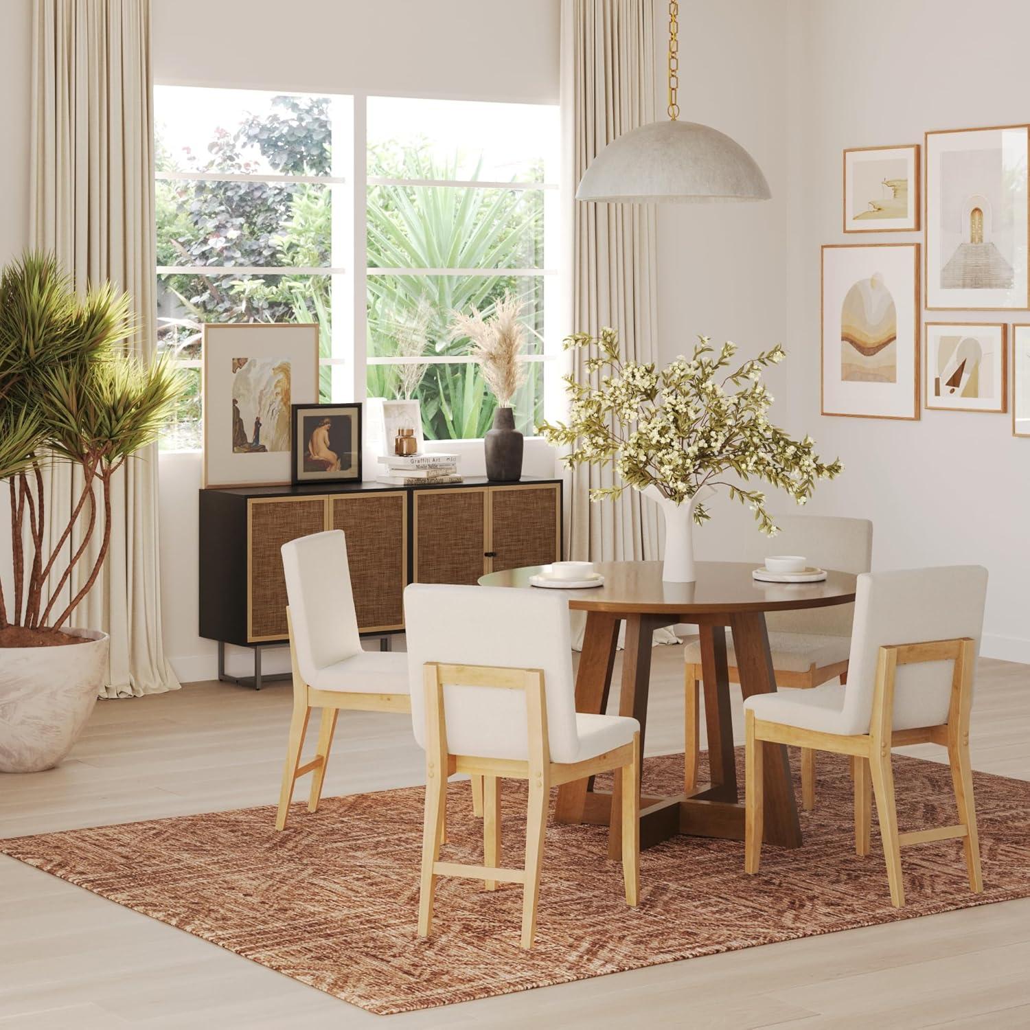 Nathan James Gracie Modern Upholstered Dining Room Chair with Cushion, Boucle Dining Chair with Solid Wood Frame, Cream Boucle/Warm Pine, Set of 4