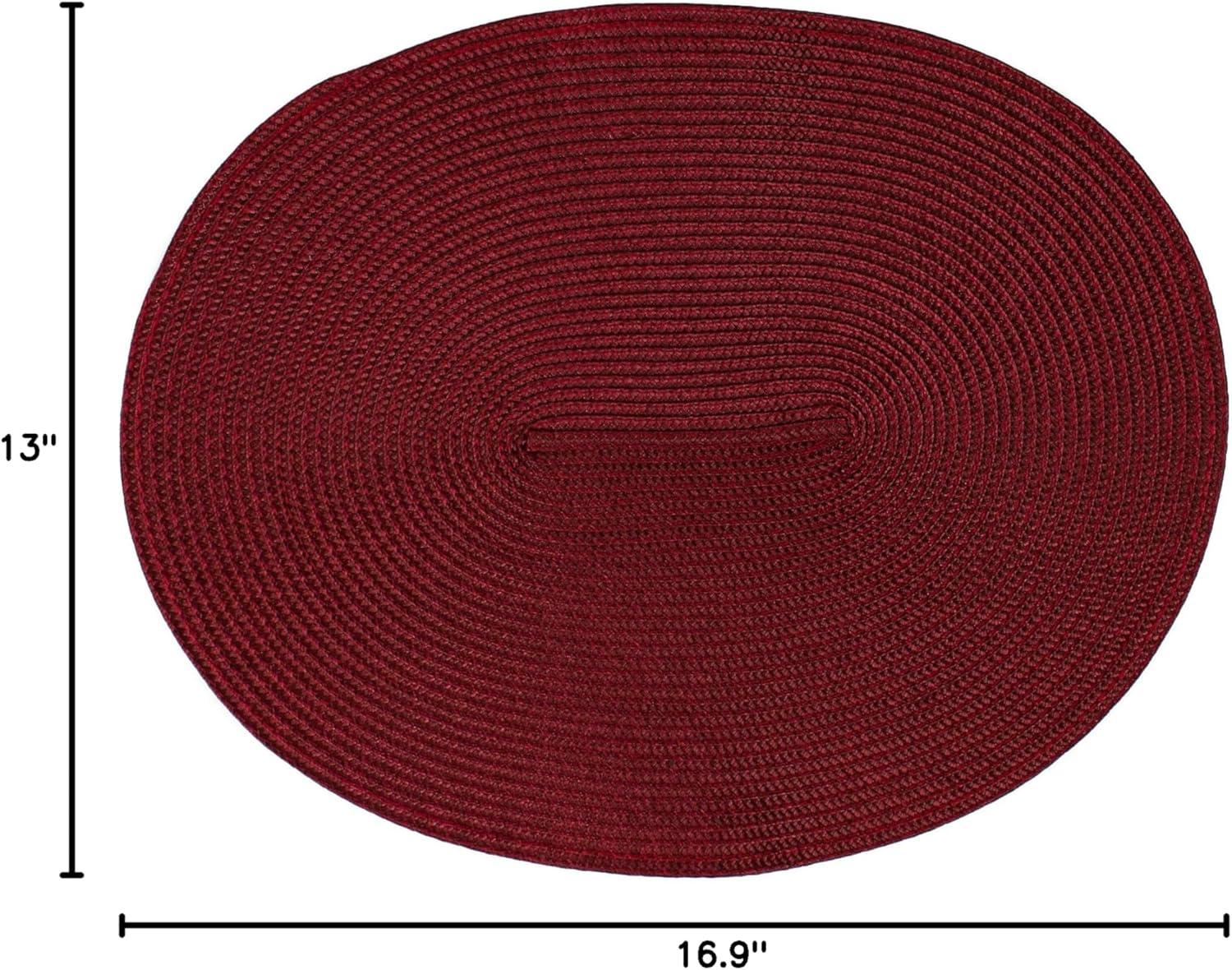 Burgundy Oval Woven Fabric Placemats Set of 4