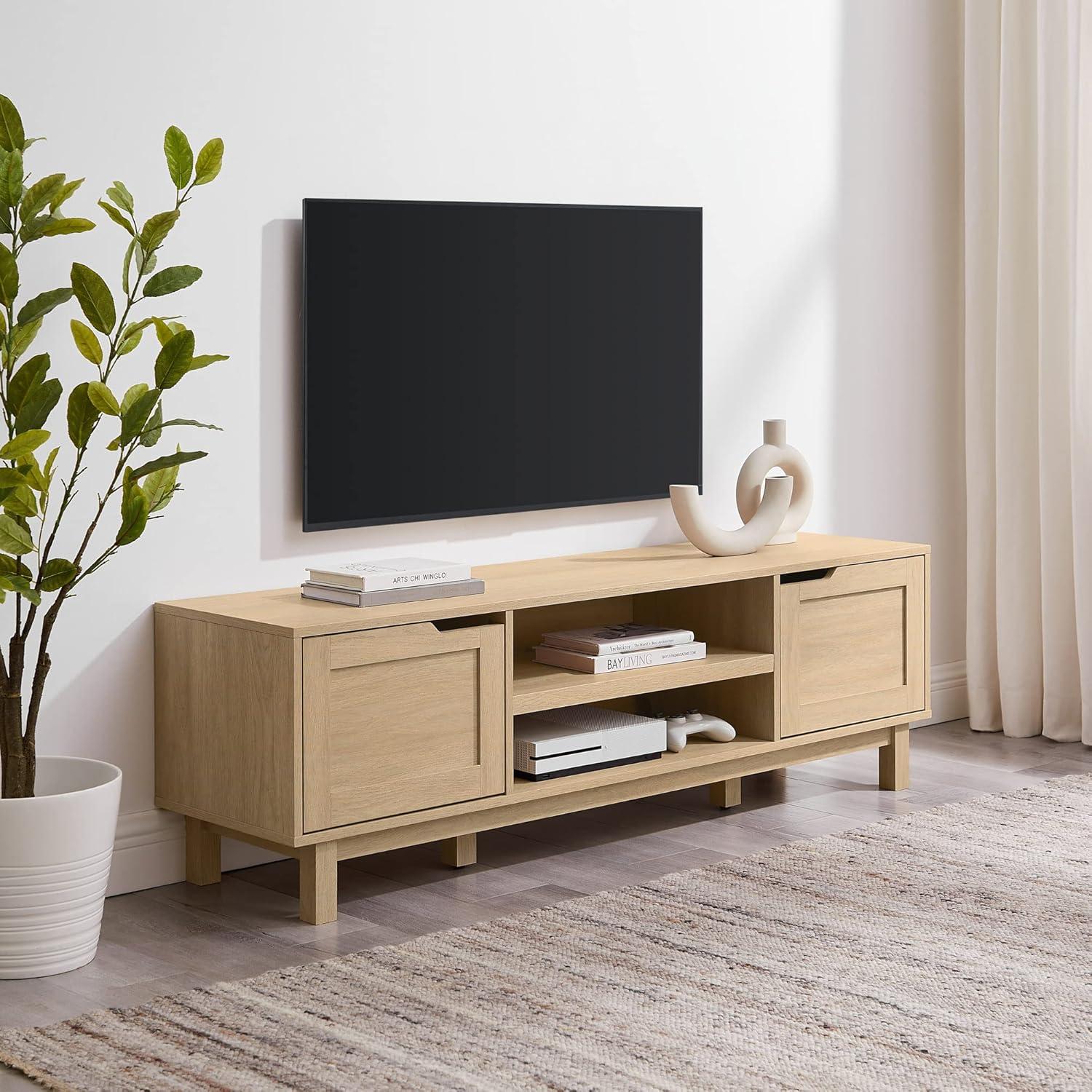 Coastal Oak 58 Inch TV Stand with Cabinet