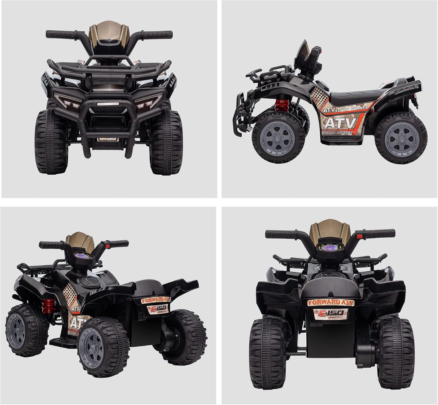 Aosom Kids Ride-on ATV Four Wheeler Car with Music, 6V Battery Powered Motorcycle for 18-36 Months, Black