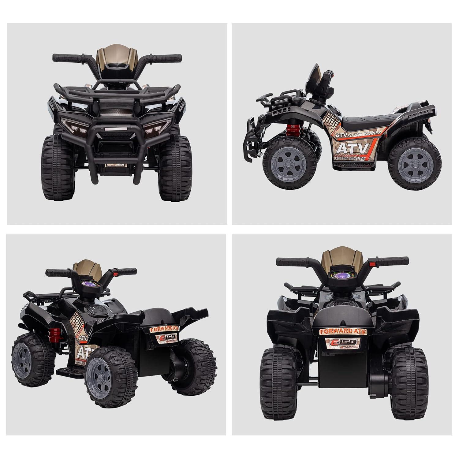 Aosom Kids Ride-on ATV Four Wheeler Car with Music, 6V Battery Powered Motorcycle for 18-36 Months, Black