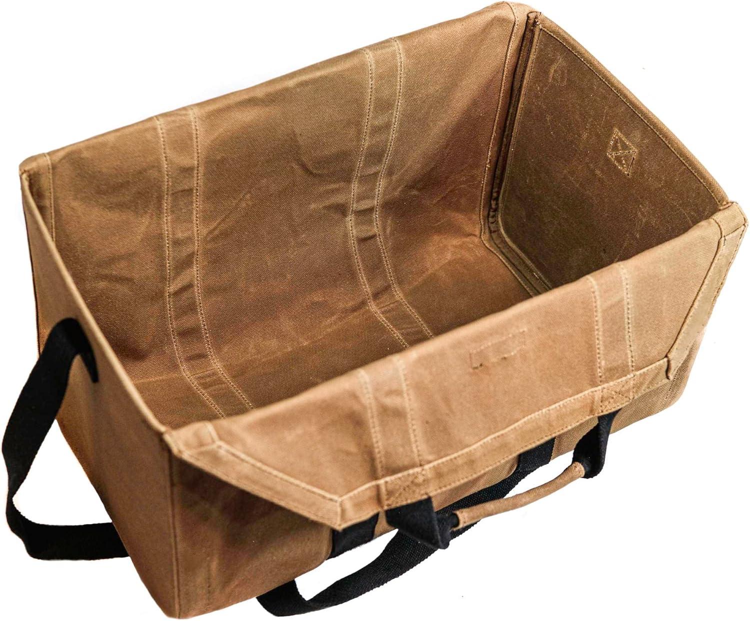 Extra Large Tan Waxed Canvas Firewood Carrier with Metal Handles