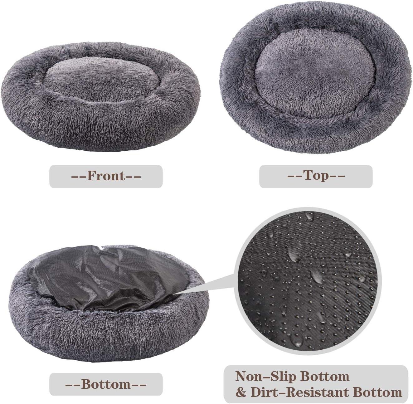 MFOX Calming Dog Bed (S/M/L/XL) for Medium and Large Dogs Comfortable Pet Bed Faux Fur Donut Cuddler Up to 15/30/50/90lbs