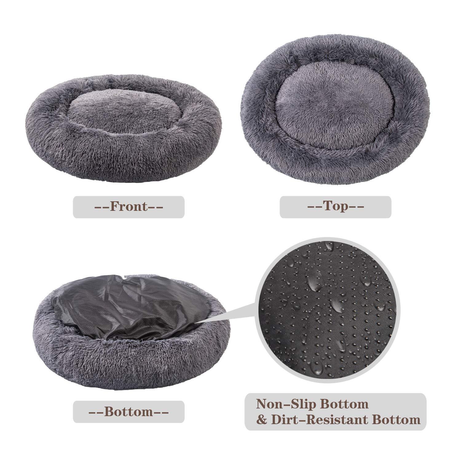 MFOX Calming Dog Bed (S/M/L/XL) for Medium and Large Dogs Comfortable Pet Bed Faux Fur Donut Cuddler Up to 15/30/50/90lbs