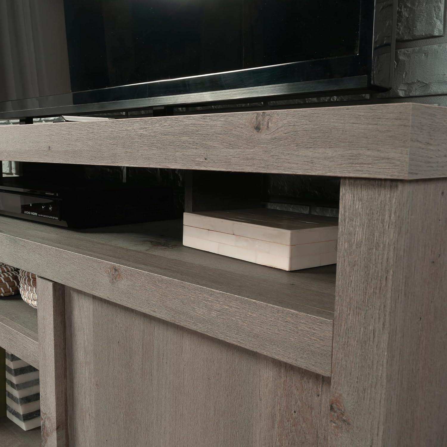 Cannery Bridge TV Stand for TVs up to 65" Mystic Oak - Sauder: Adjustable Shelves, Media Console with Cord Management