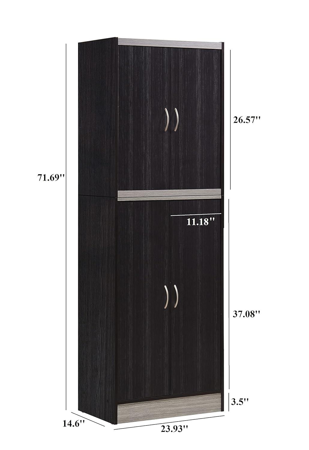 Hodedah 4 Door Kitchen Pantry 4 Shelves 5 Compartments in Chocolate-Grey Wood