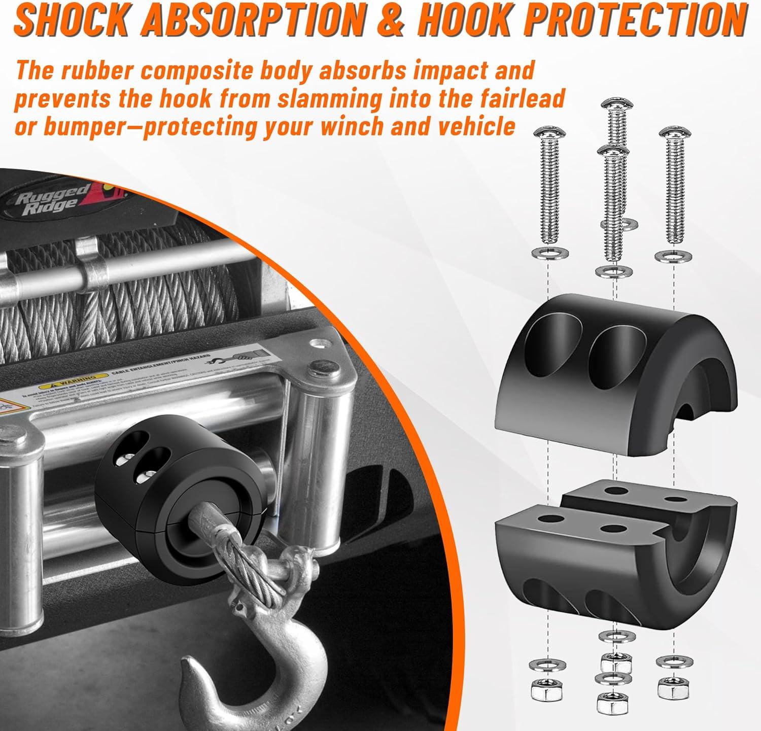 ATV UTV Winch Stopper Rubber Heavy Duty Cable Line Saver Waterproof Synthetic Rope Hook Allen Wrench Protect Hawse and Fairleads Quick Installation